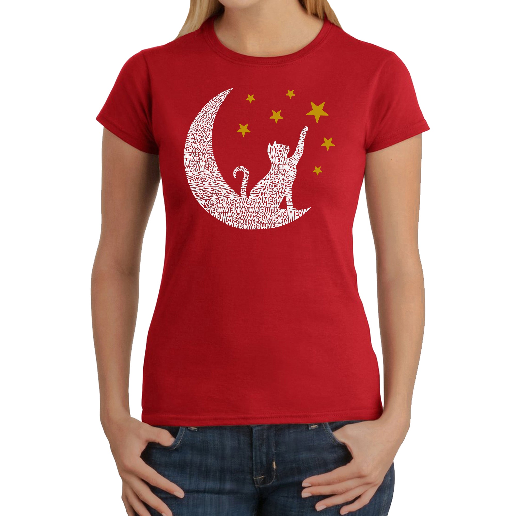 Premium Cat Moon - Women's Word Art T-Shirt | Unique & Stylish