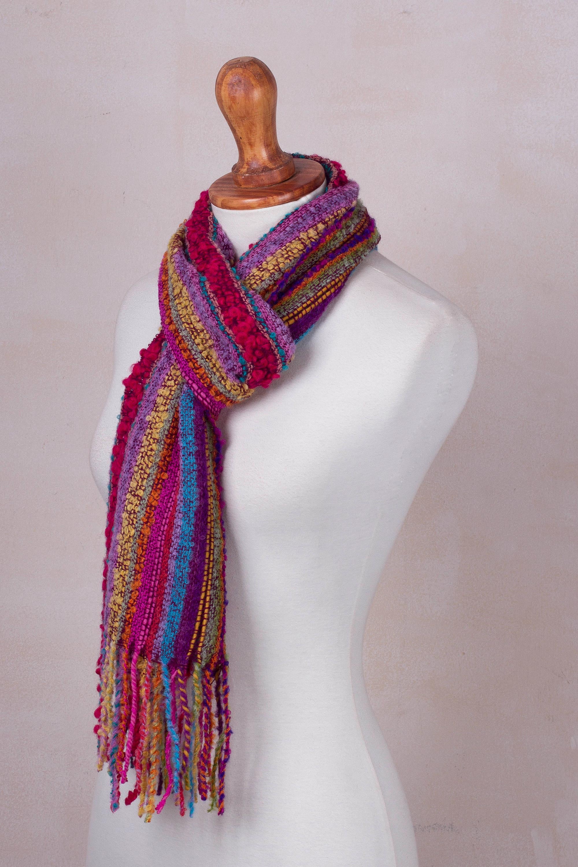 Premium Hand-Woven Baby Alpaca Striped Scarf - Bold & Colorful