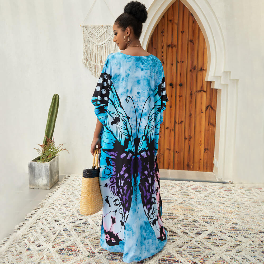 Premium Butterfly Print Brazilian Caftan Maxi Dress - Ultimate Vacation Essential