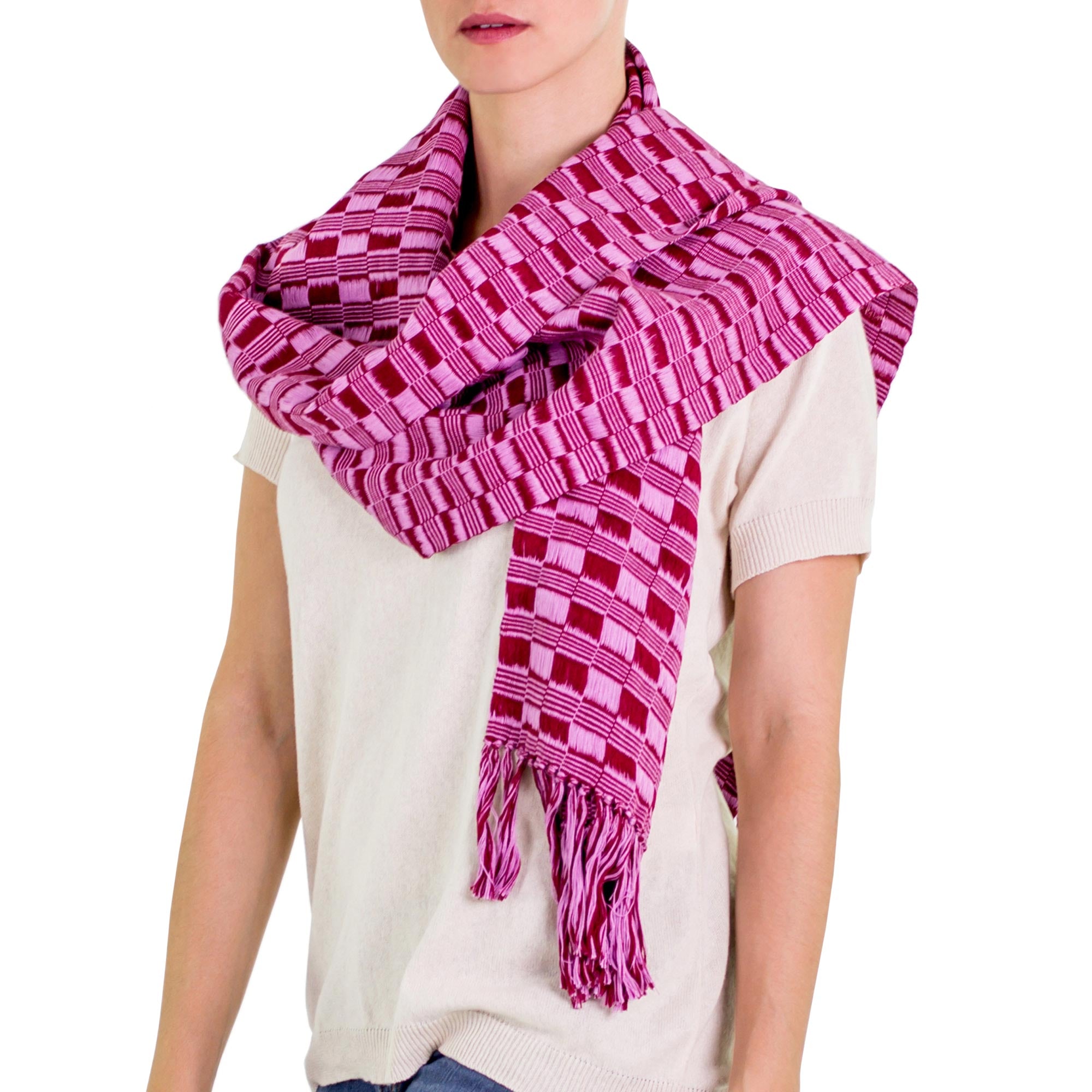 Premium Handwoven Guatemalan Cotton Scarf in Purple Maroon - Ultimate Style Upgrade