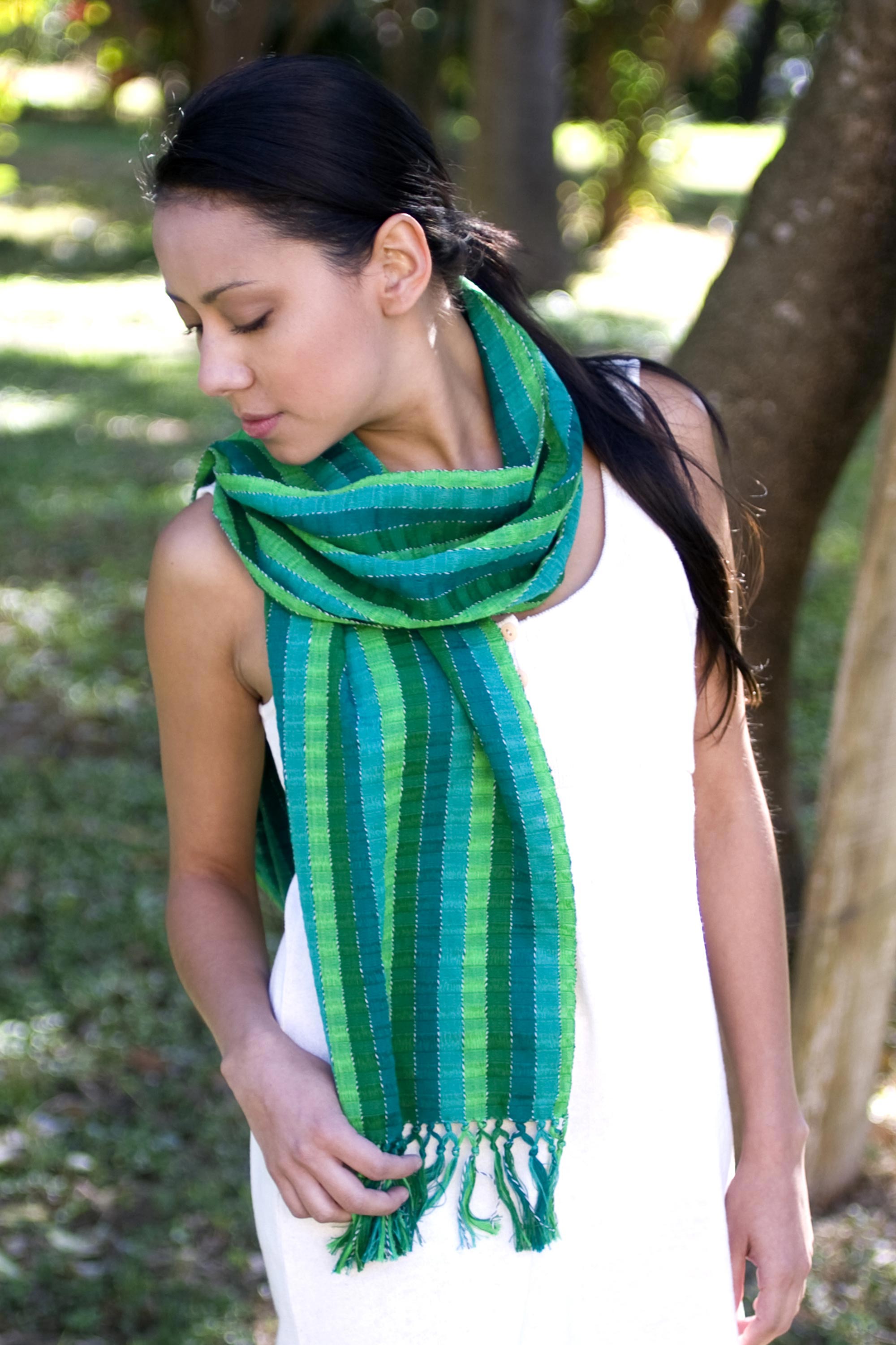 Premium Handwoven Jade Fields Green Cotton Scarf