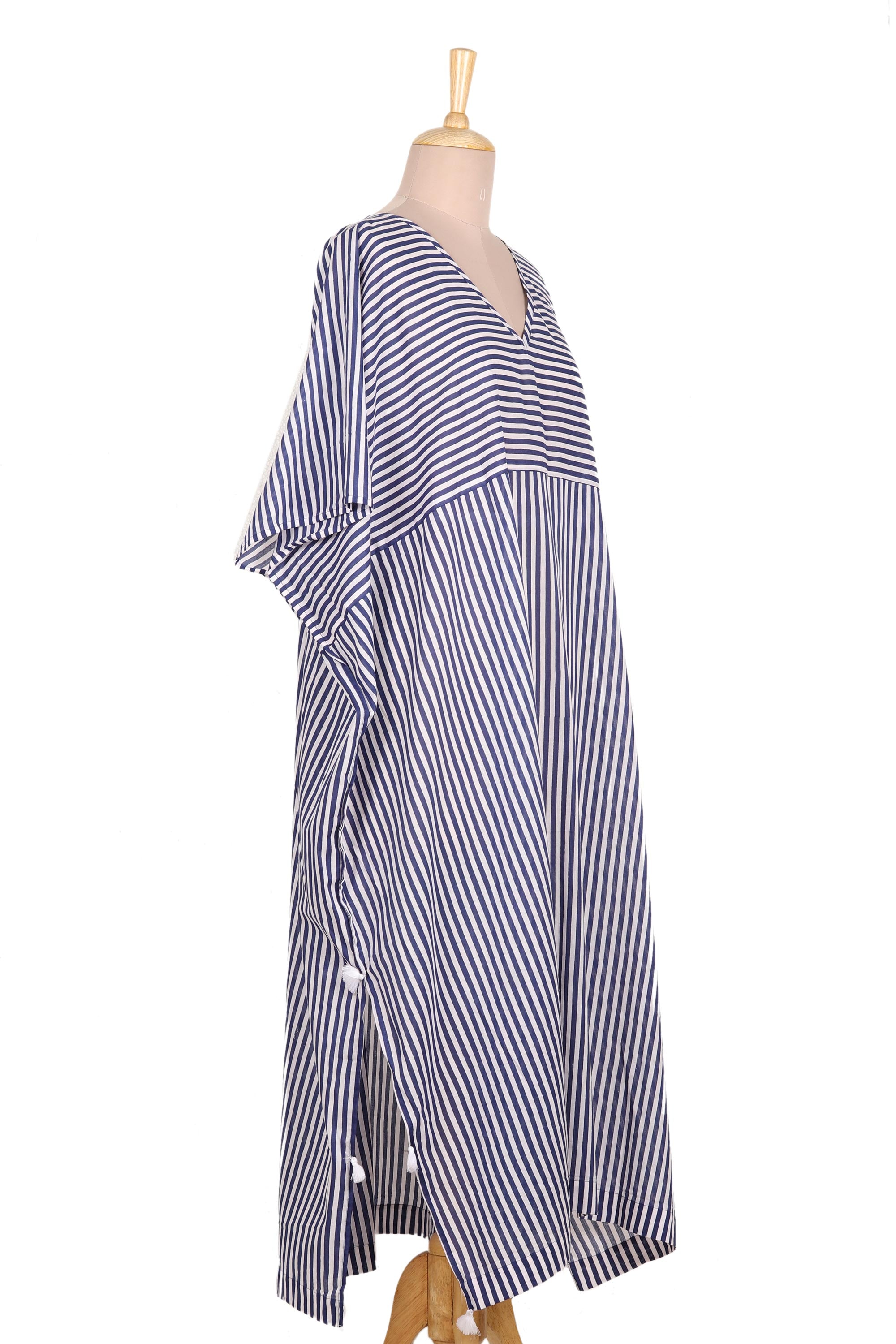 Premium Navy & White Striped Cotton Caftan Dress – Ultimate Comfort & Style