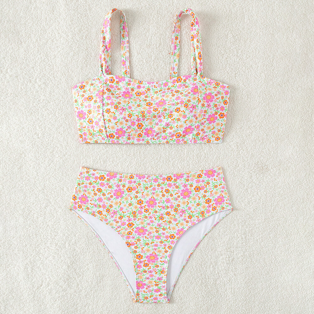 Premium Boho Floral Print High-Waist Bikini Set