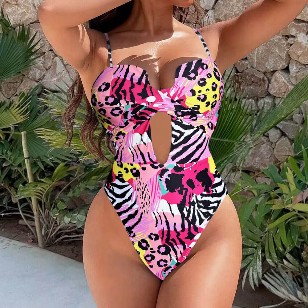 Ultimate Wild Chic Cross Twist Push-Up One-Piece Swimsuit