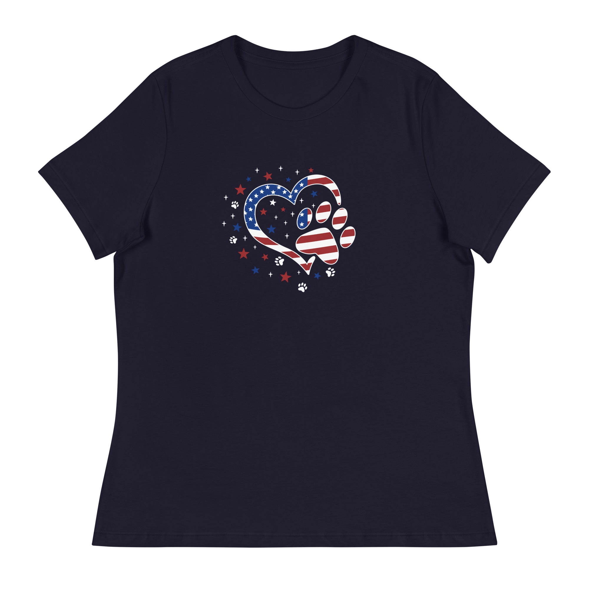 Premium Star Spangled Paw Print Love Women's Relaxed Tee