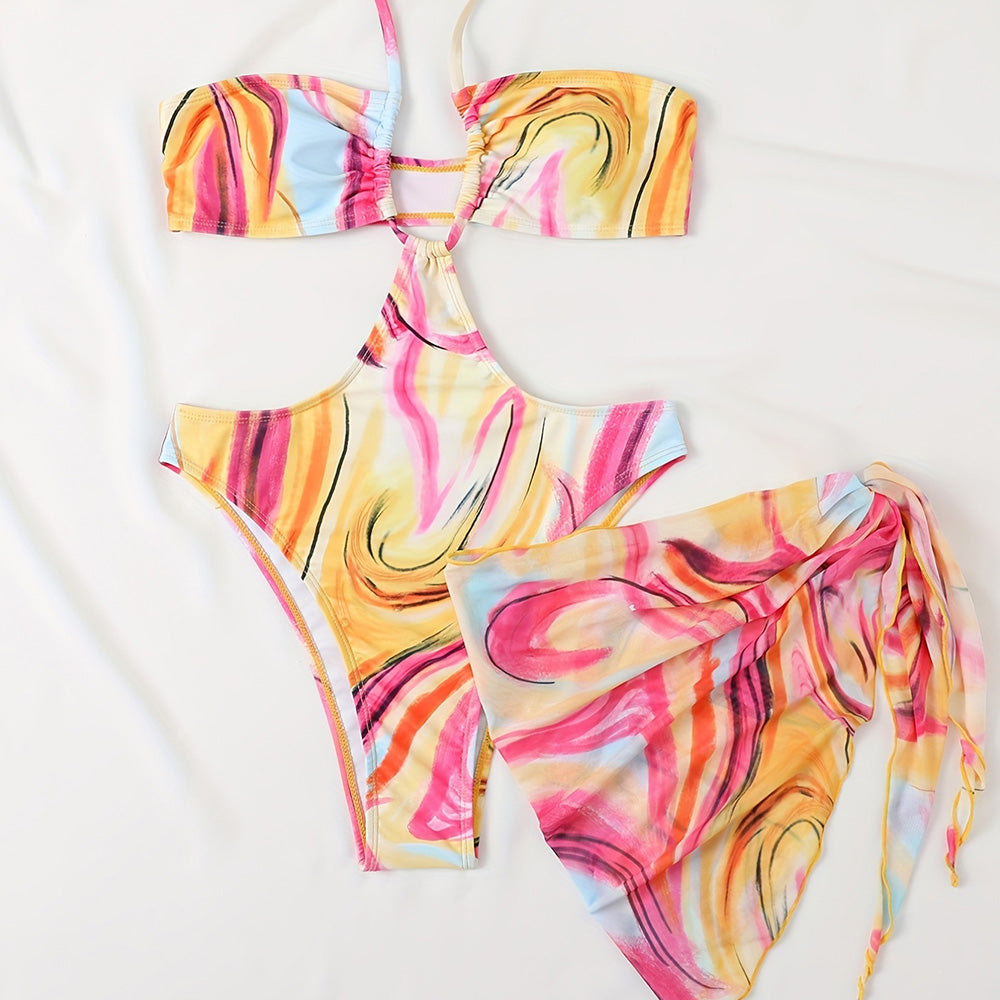 Ultimate Vibrant Print High-Leg Monokini with Cutouts - Premium Brazilian Swimsuit