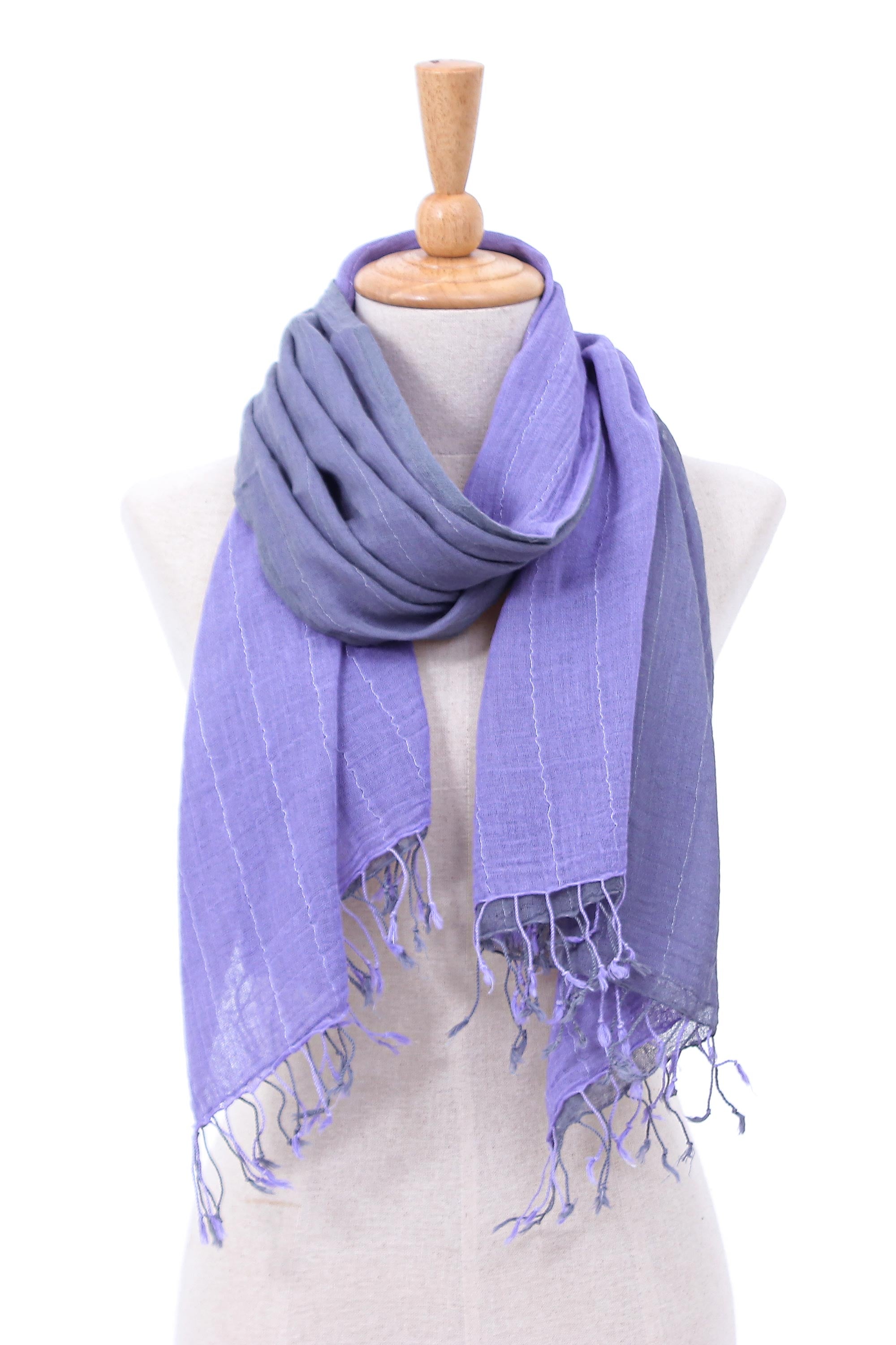 Premium Thai Purple Cotton Duo Scarf - Handcrafted Elegance