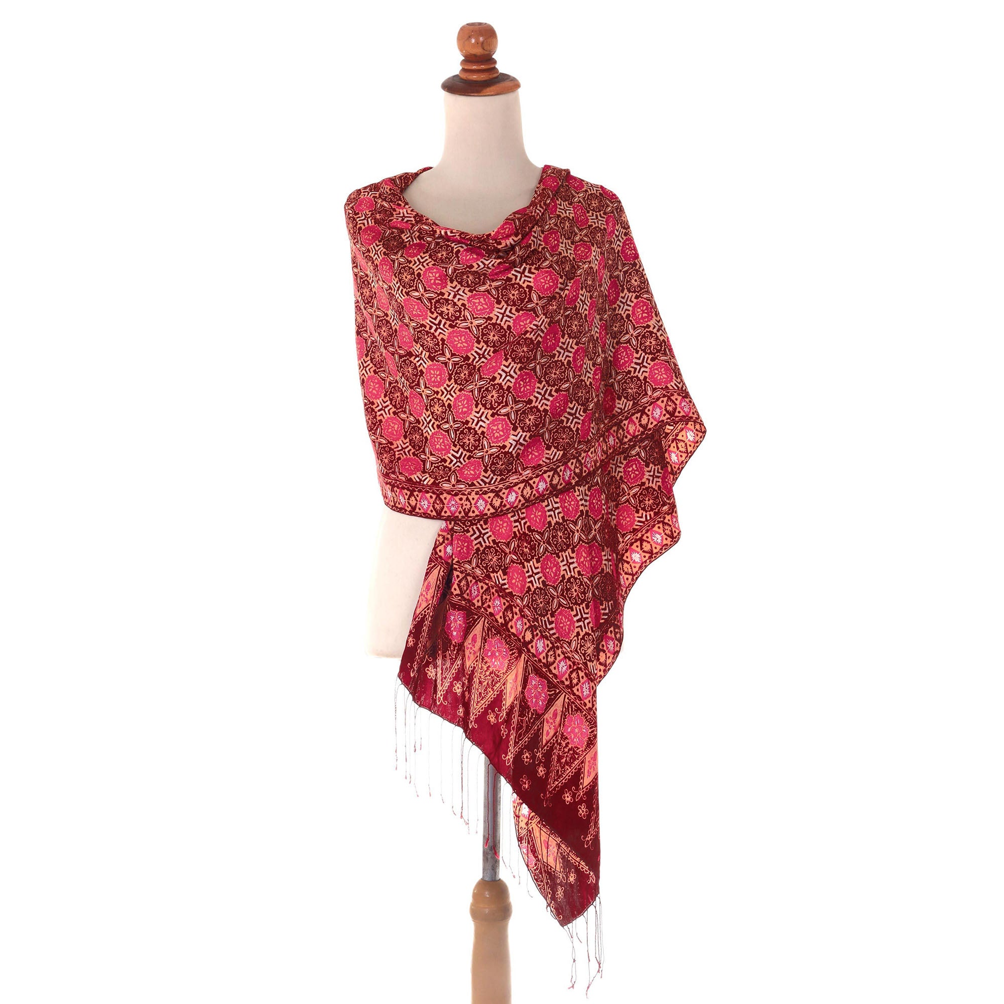 Premium Java Crimson Court Silk Shawl – Handmade Batik Wrap