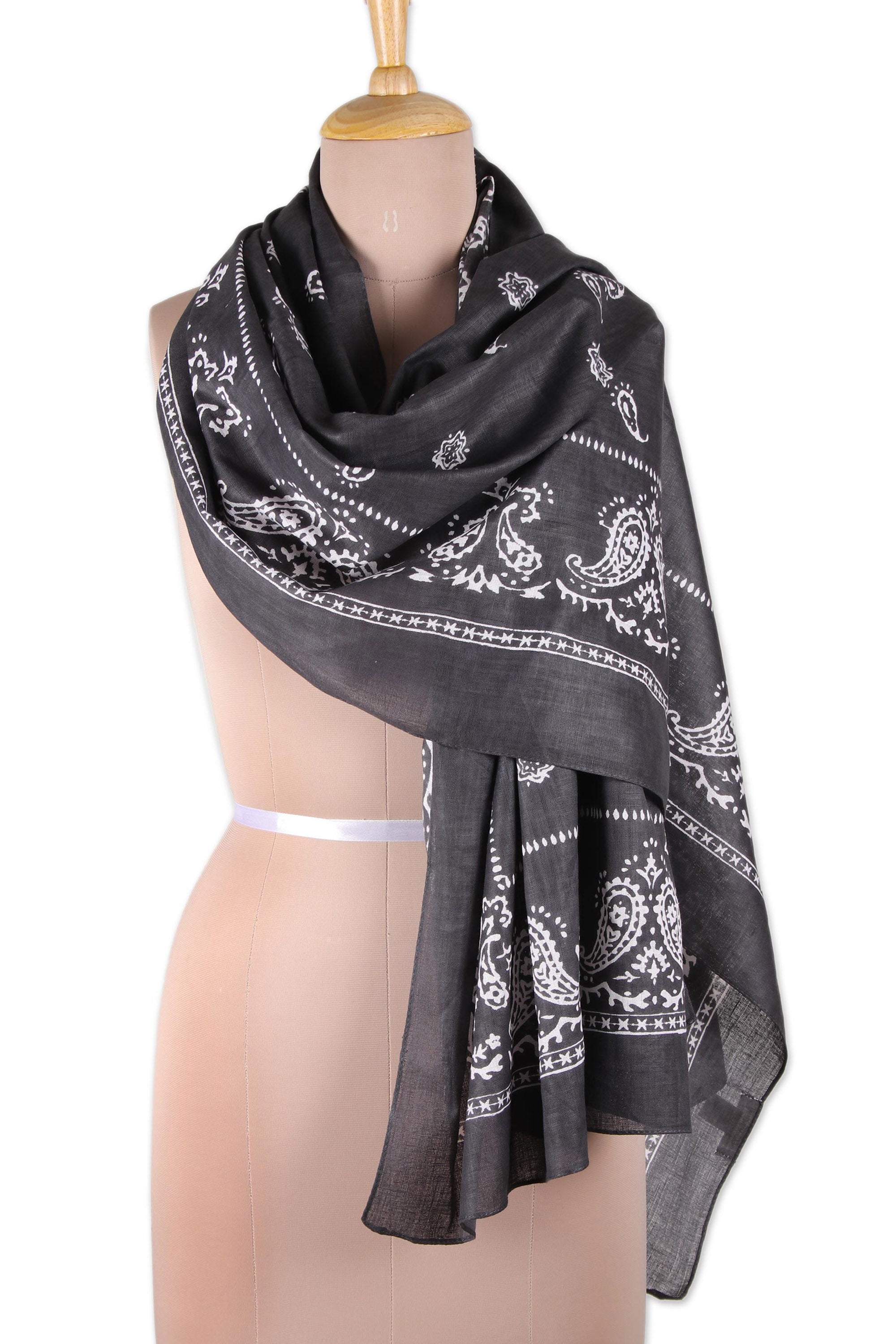 Premium Charcoal Paisley Cotton Shawl - Handcrafted in India