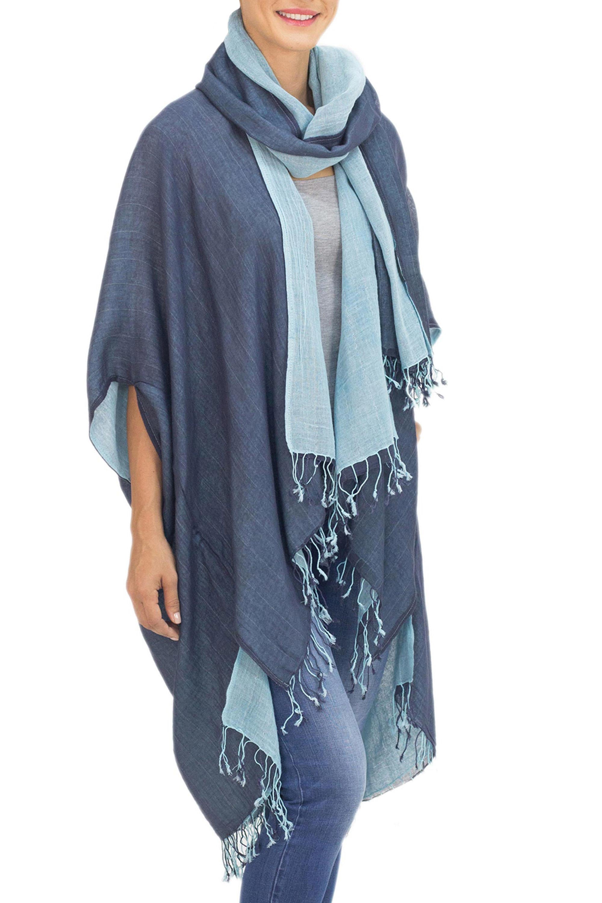 Premium Blue Mystique Cotton Jacket & Reversible Scarf Set - Ultimate Thai Elegance