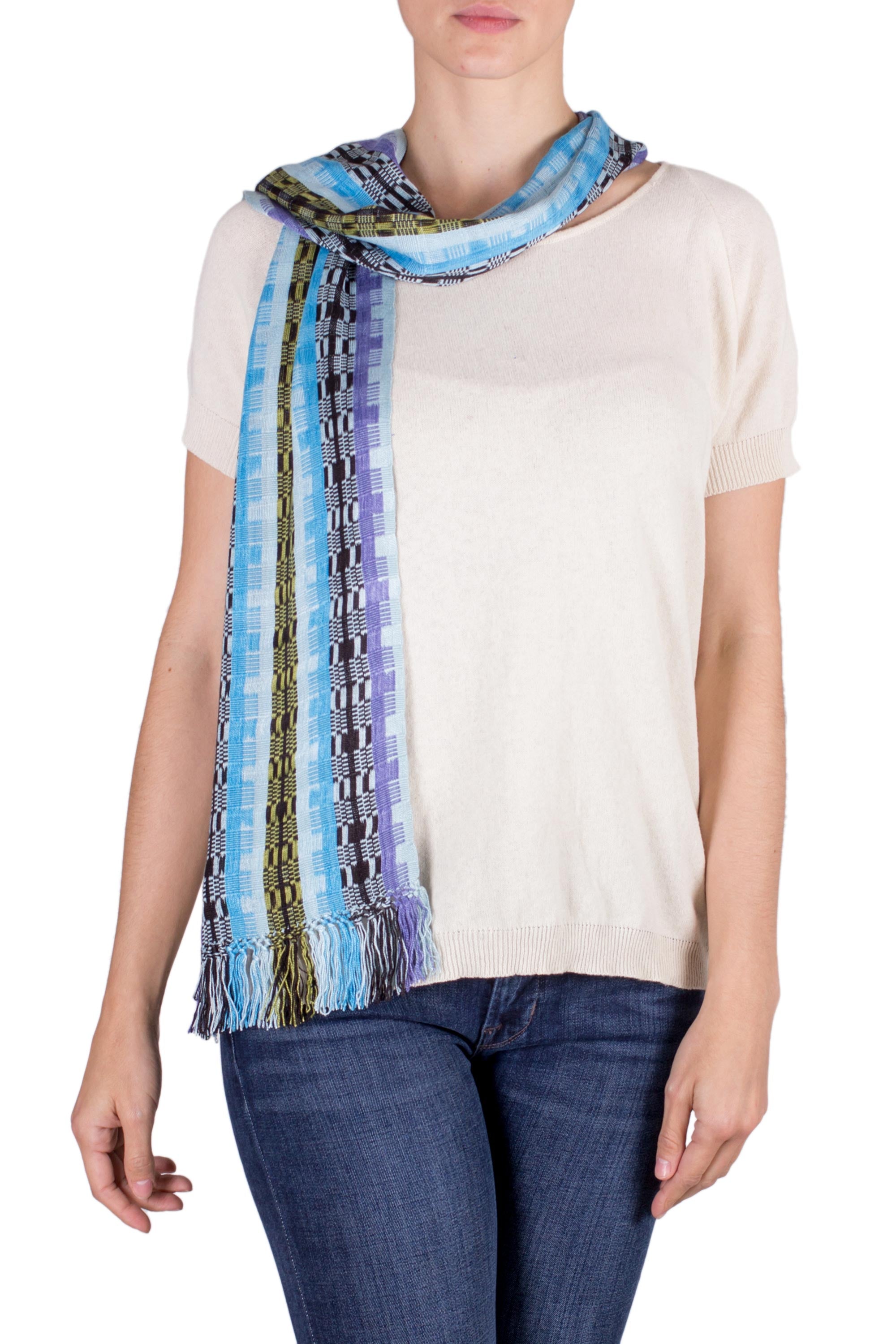 Premium Handwoven Bamboo Rayon Scarf - Shades of Blue & Lilac