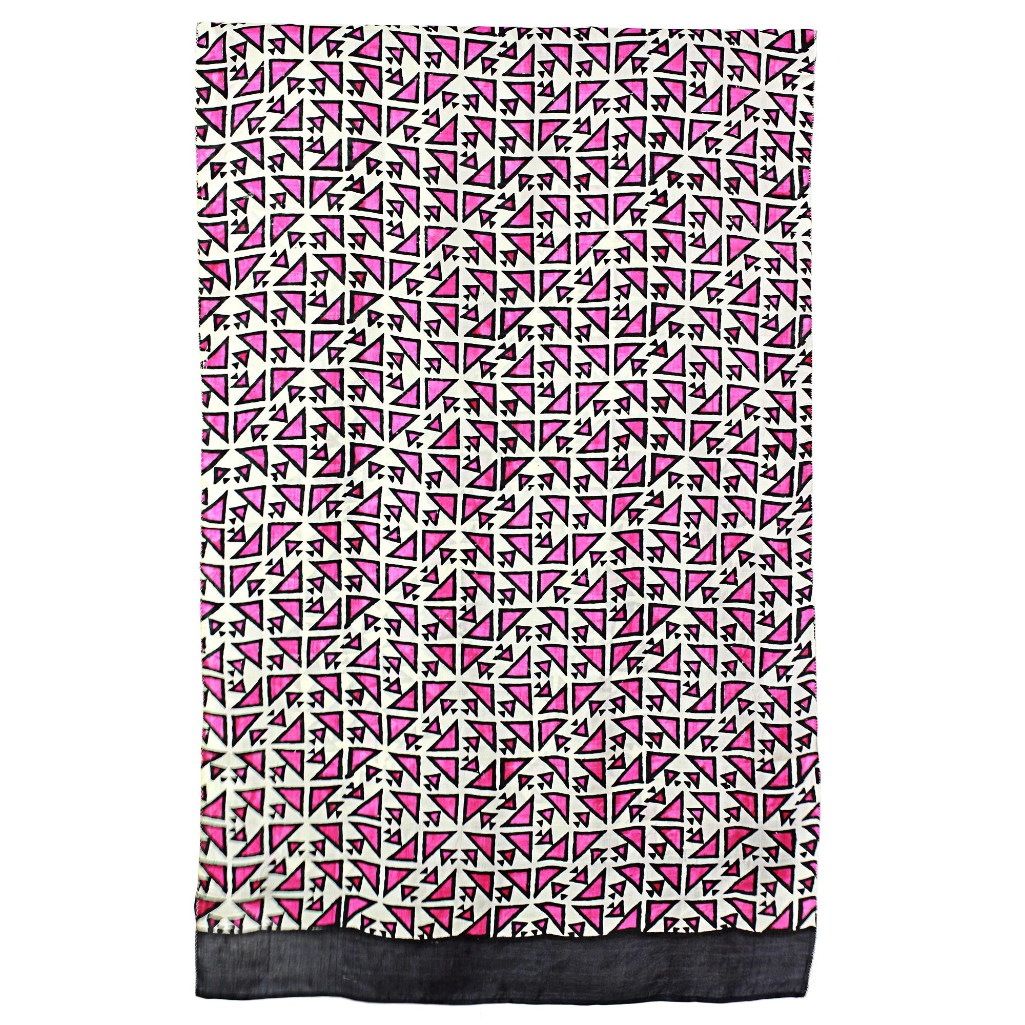 Premium Fuchsia & Ivory Geometric Silk Shawl – Handwoven in India