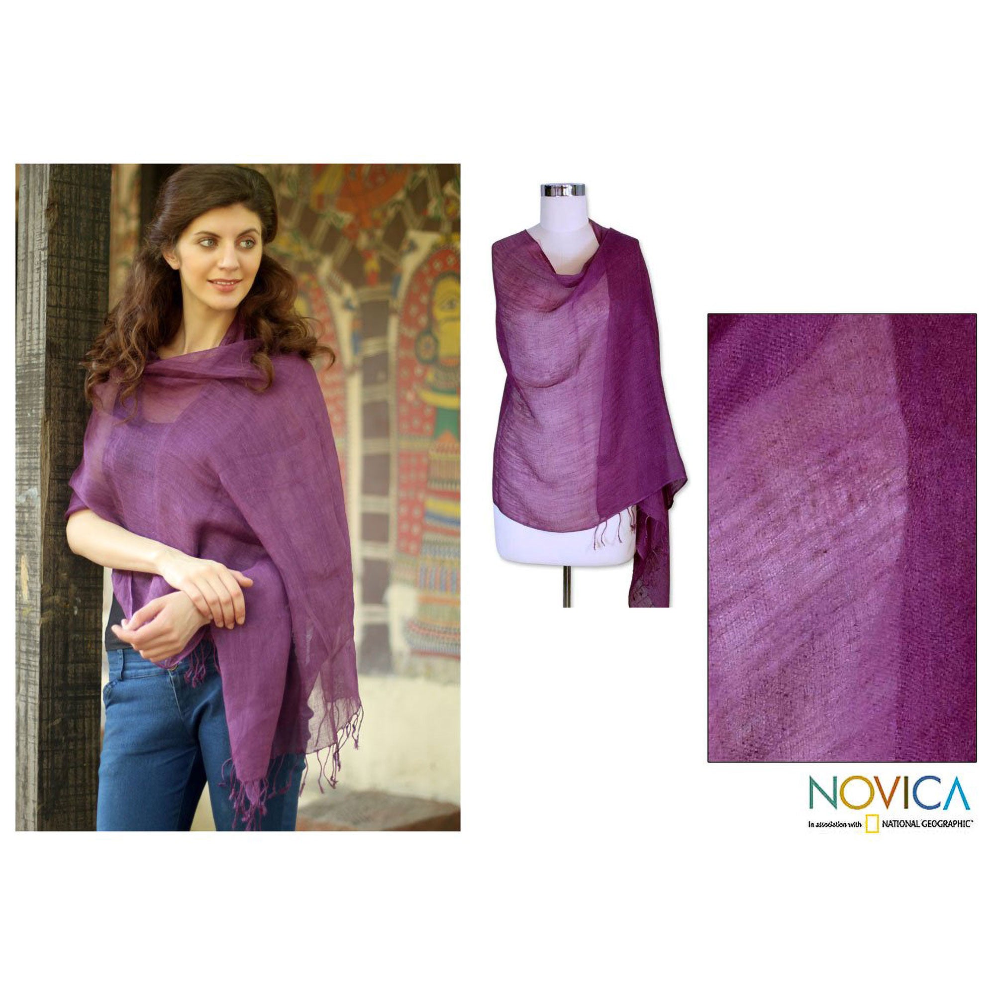 Premium Sheer Amethyst Linen Shawl - Elegance Redefined