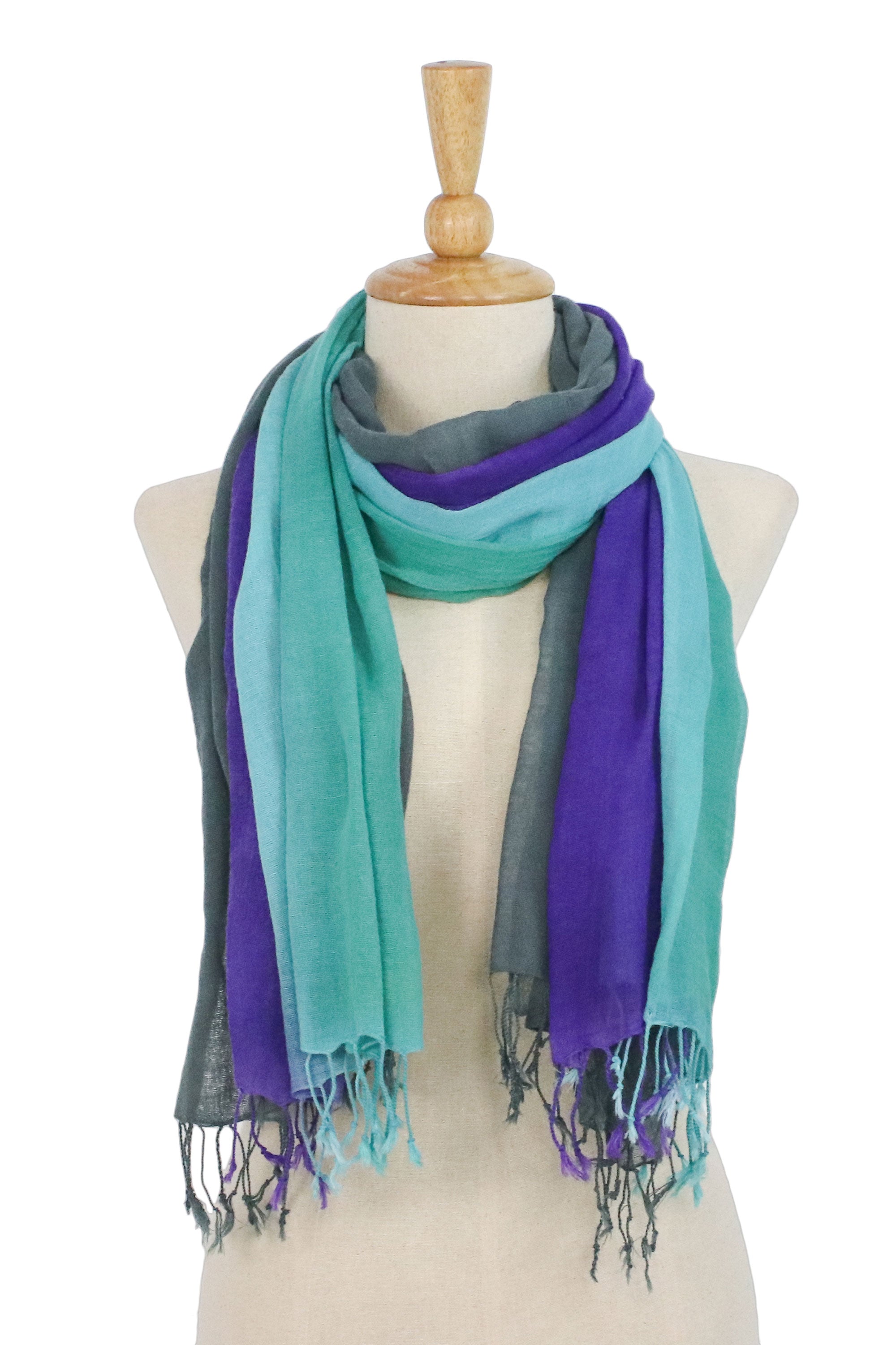 Premium Meadow Breeze Fringed Cotton Wrap Scarves - Handcrafted Pair from Thailand