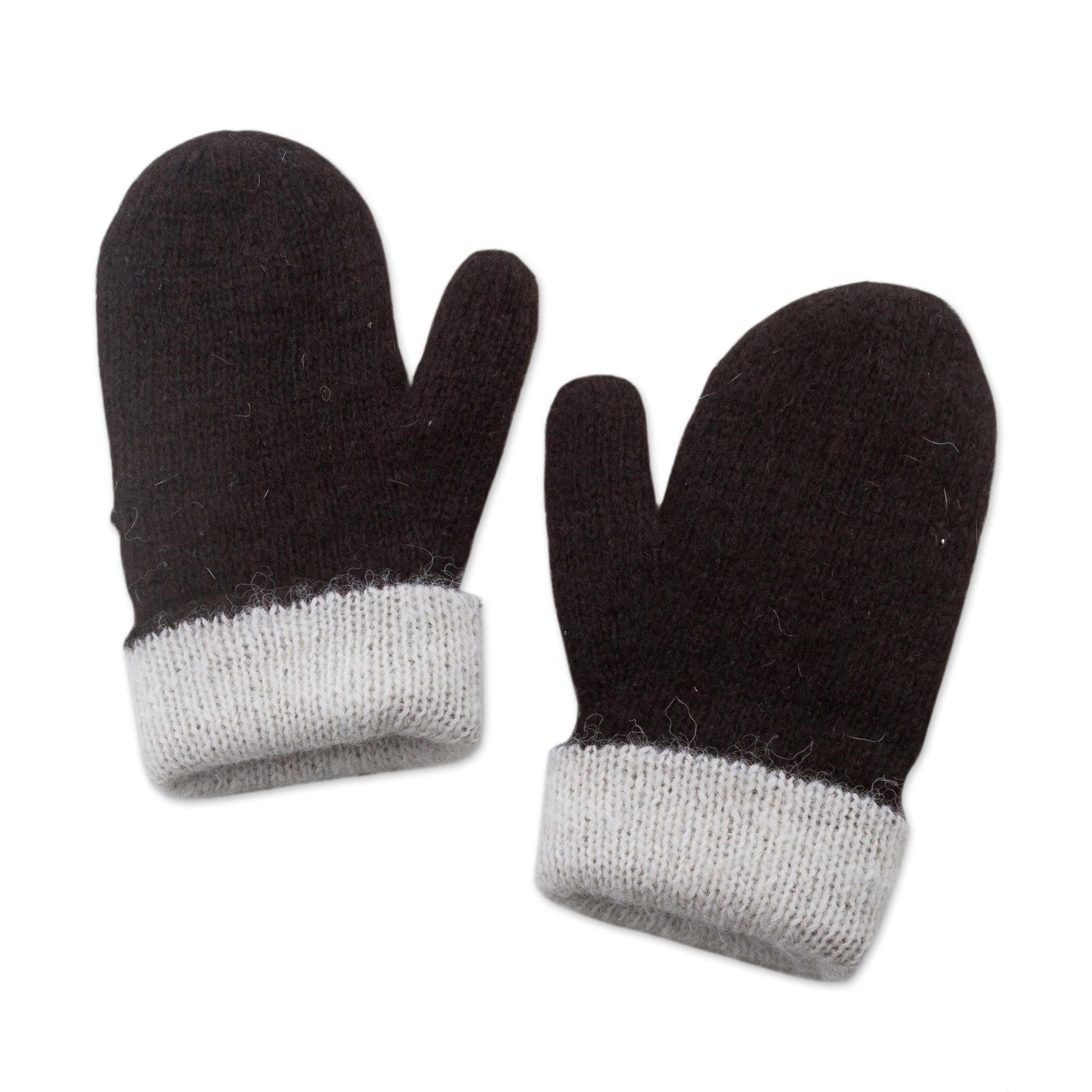 Premium Reversible Alpaca Mittens in Black & Eggshell | Handcrafted by Maria Teresa Tejada