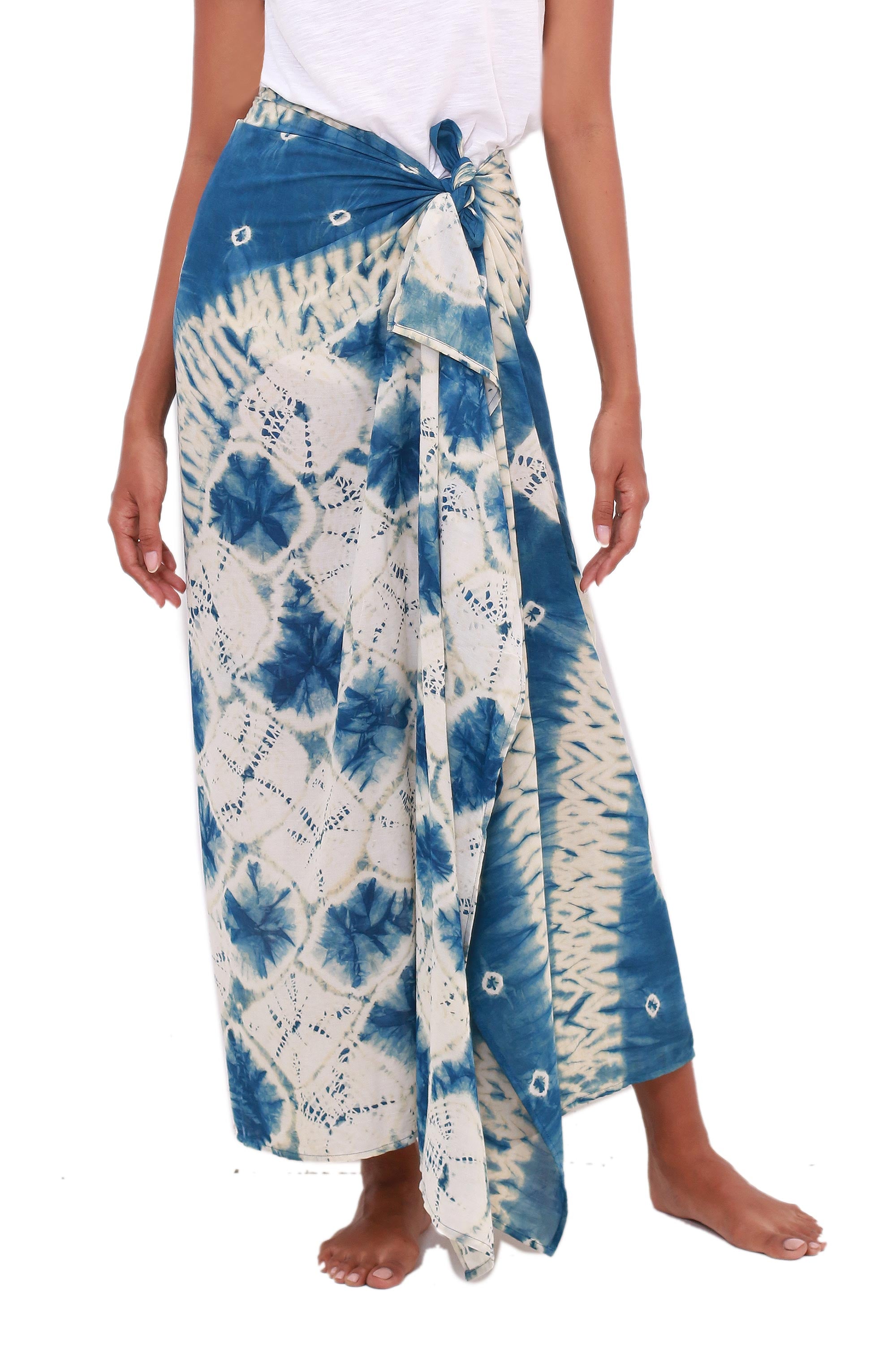 Premium Toya Segara Bliss Wave Tie-Dyed Rayon Sarong - Handcrafted in Java