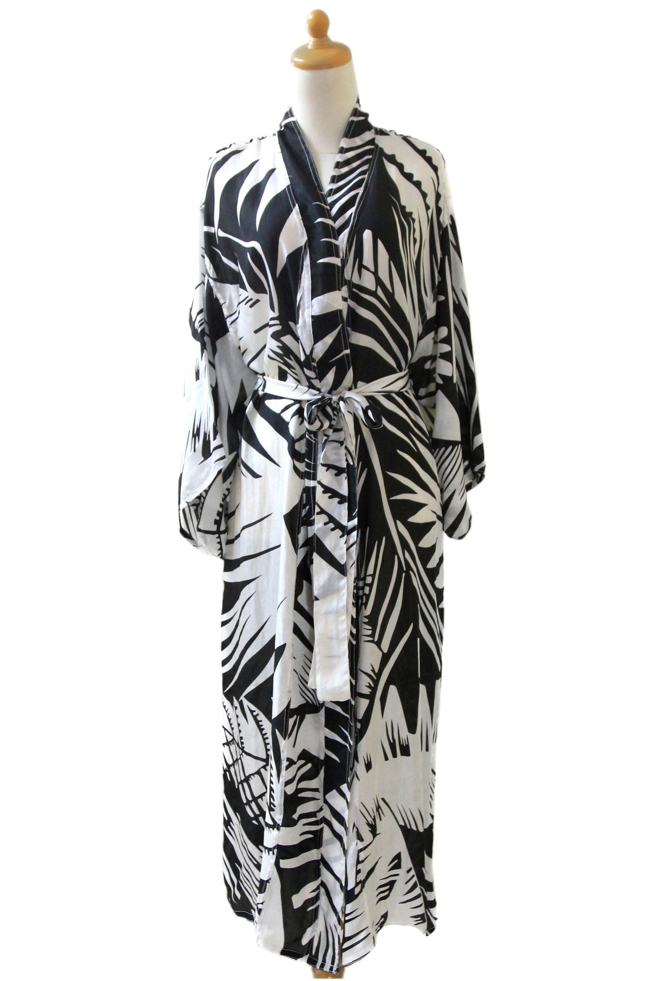 Premium Palm Frond Shadow Silk Robe – Ultimate Luxury for Women