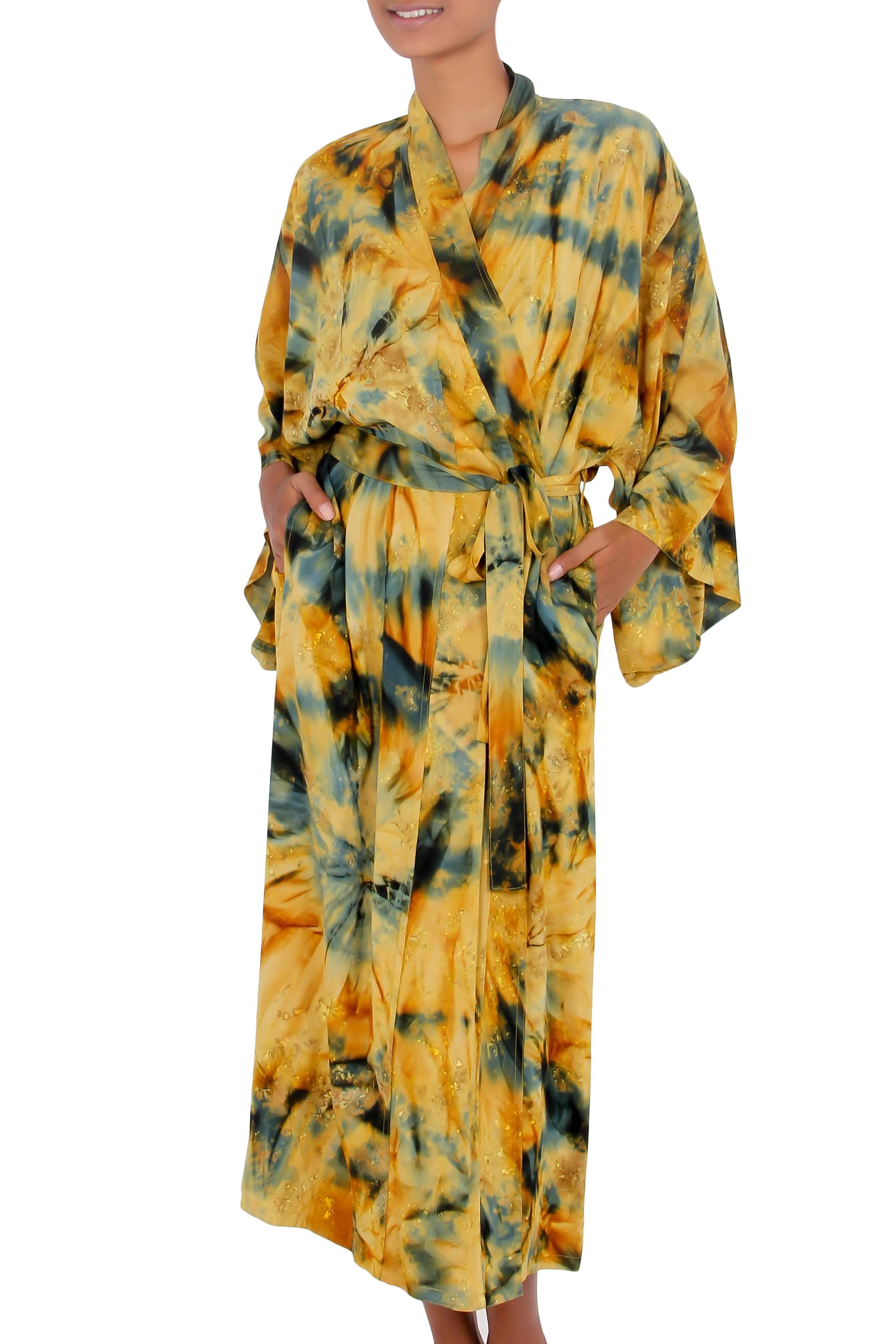 Premium Golden Firebirds Handpainted Batik Robe for Women