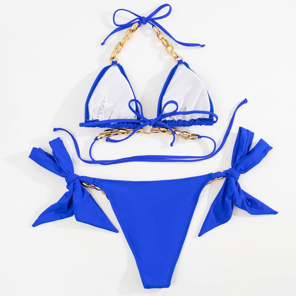 Premium Glam Chain-Tie Triangle Bikini Set