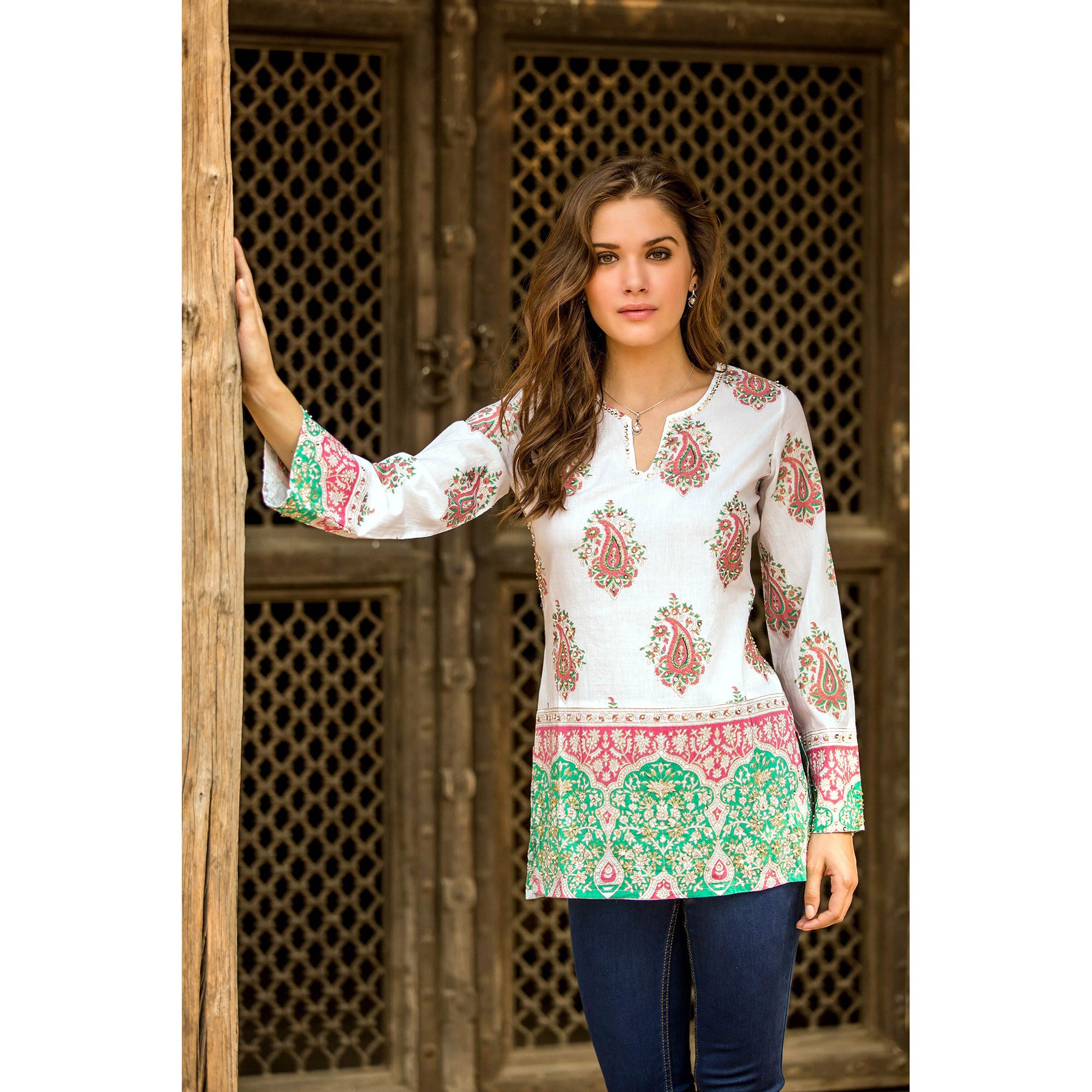 Premium Handcrafted Jaipur Cotton Tunic with Beaded Elegance