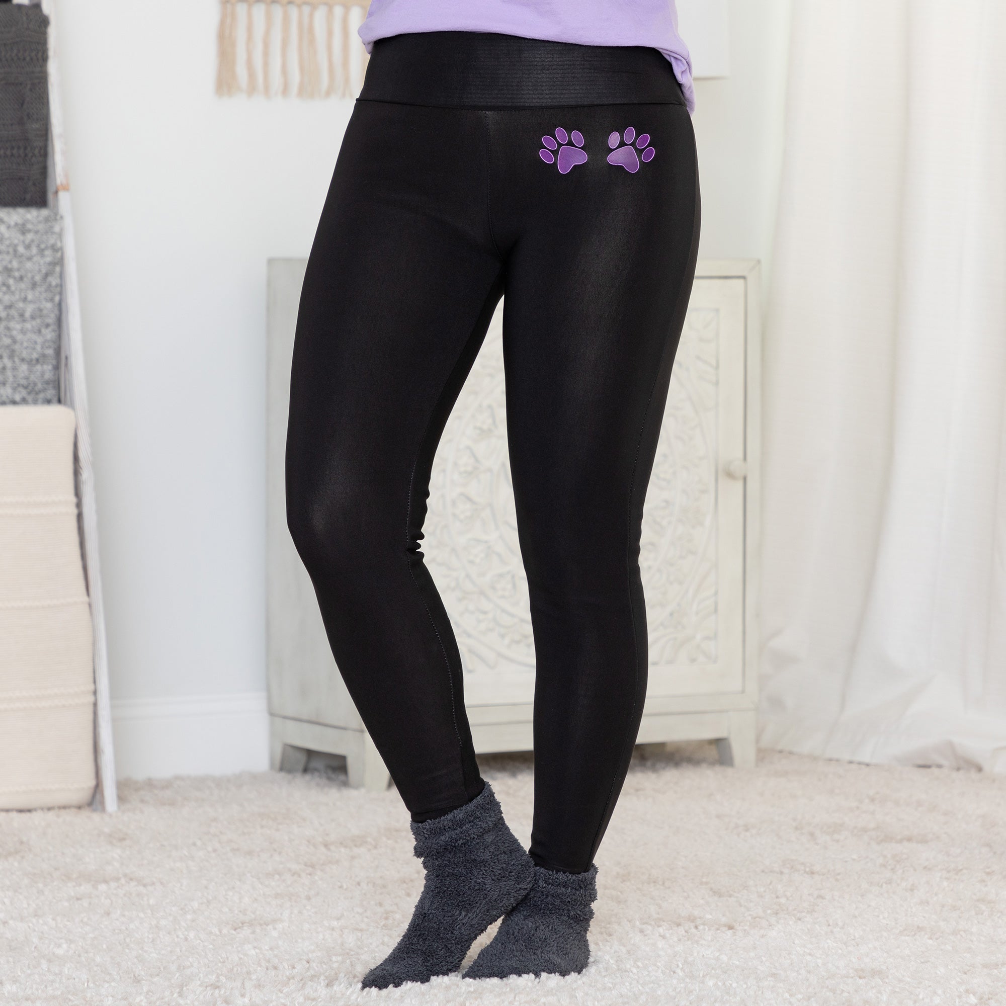 Premium Paw Print Fleece-Lined Leggings - Ultimate Warmth & Style