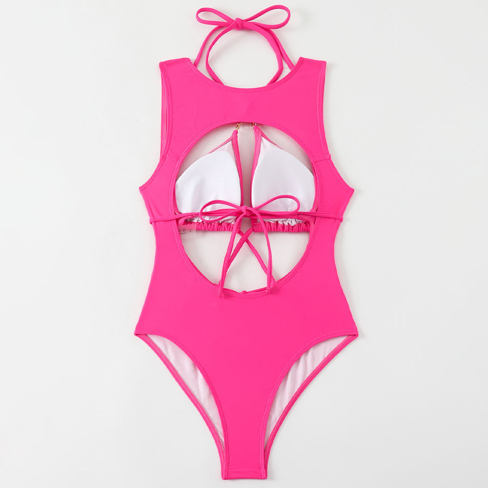 Premium High-Leg Cutout One-Piece Swimsuit with Chain Halter