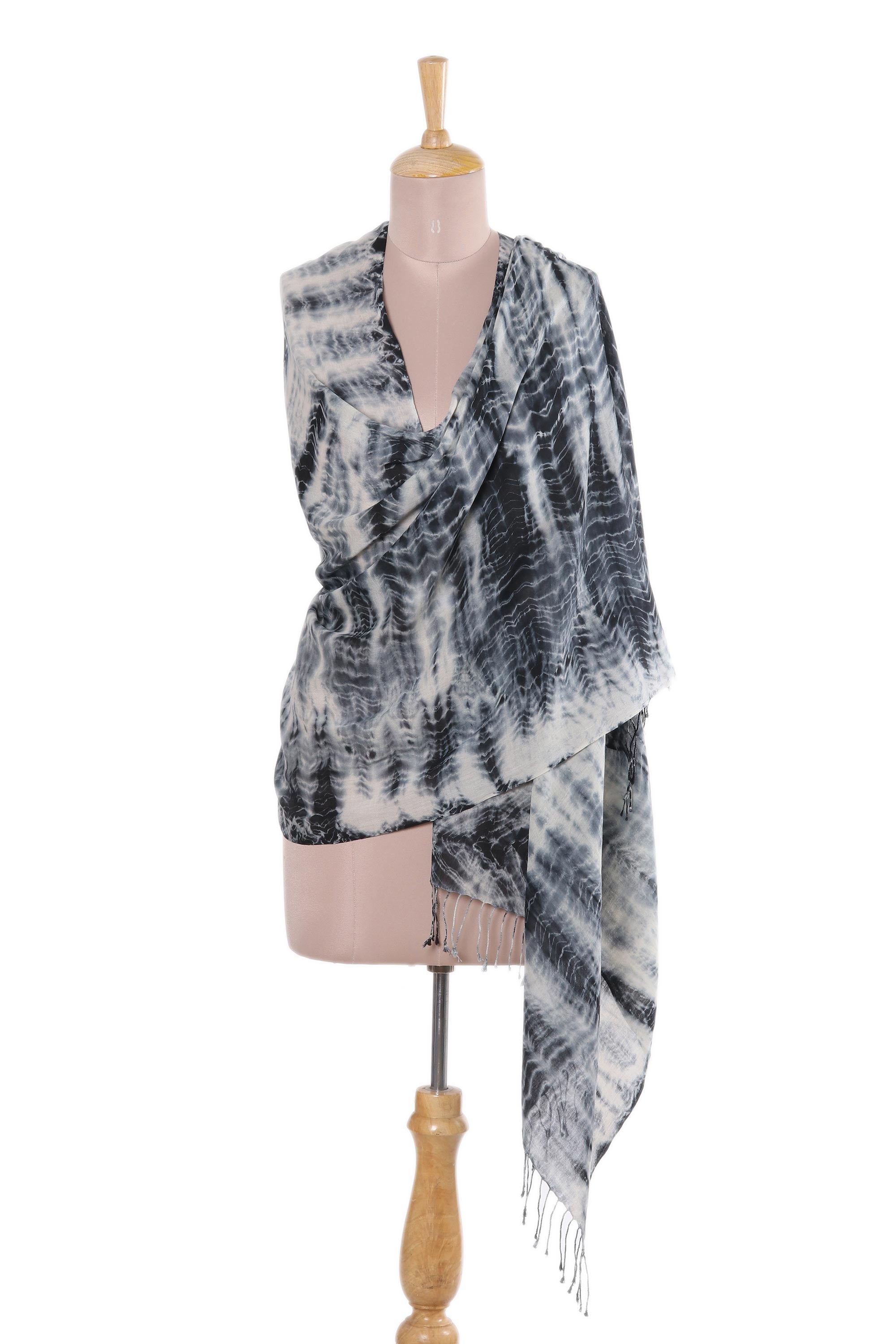 Premium Shibori Cotton Shawl - Black & Ivory | Handcrafted in India