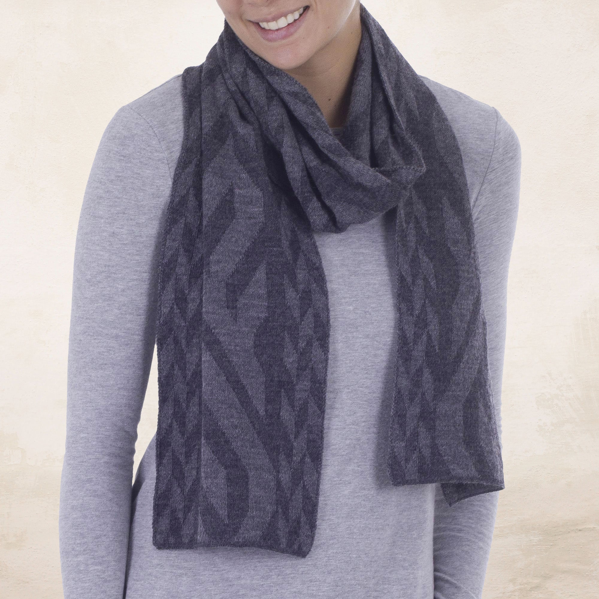 Premium Andean Alpaca Blend Scarf in Dolphin Grey & Slate