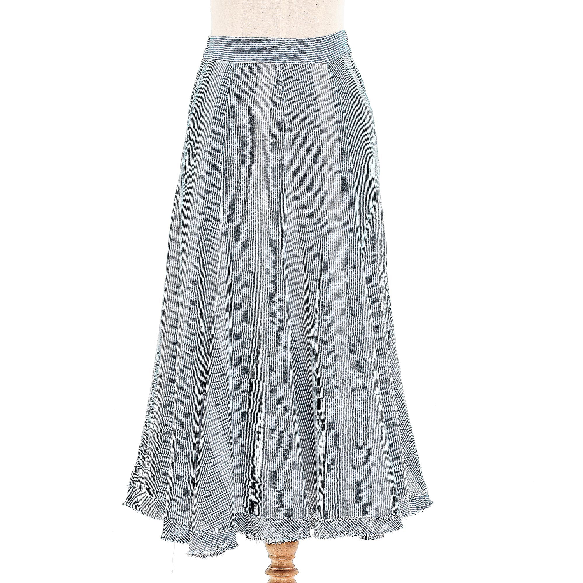 Premium Blue Rain Striped Cotton Skirt – Handcrafted in Thailand