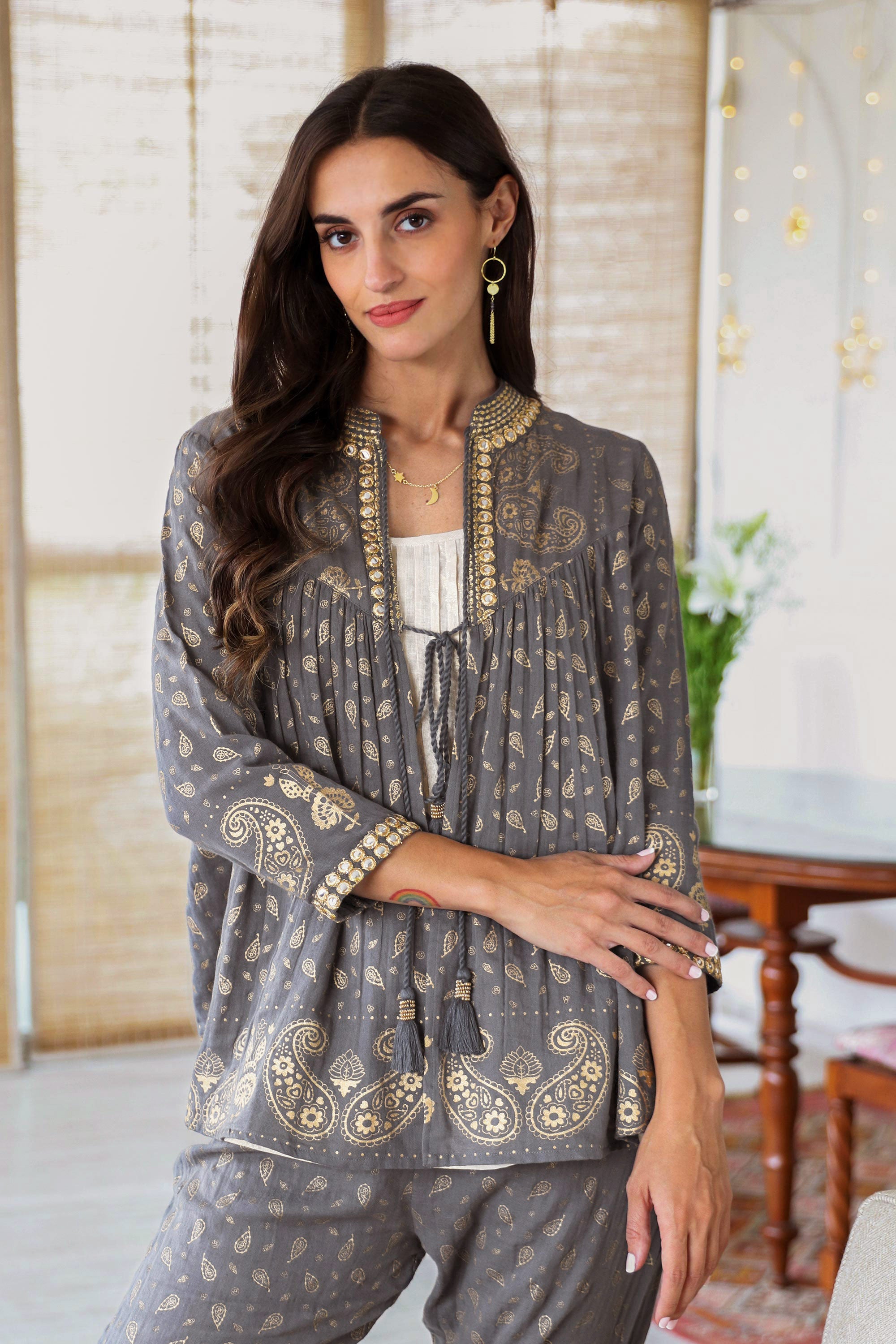 Premium Paisley Elegance Block-Printed Cotton Jacket - Handcrafted in India