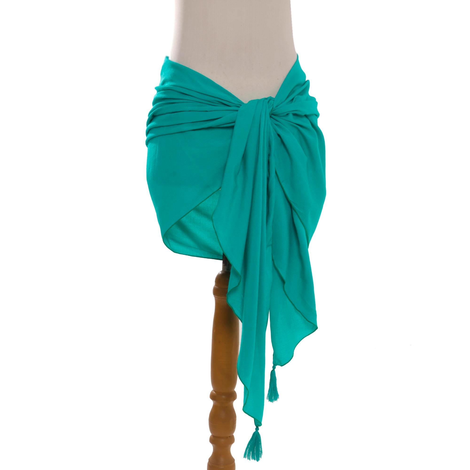 Premium Paradise Breeze Sarong - Handmade Turquoise Rayon Beach Wrap from Indonesia