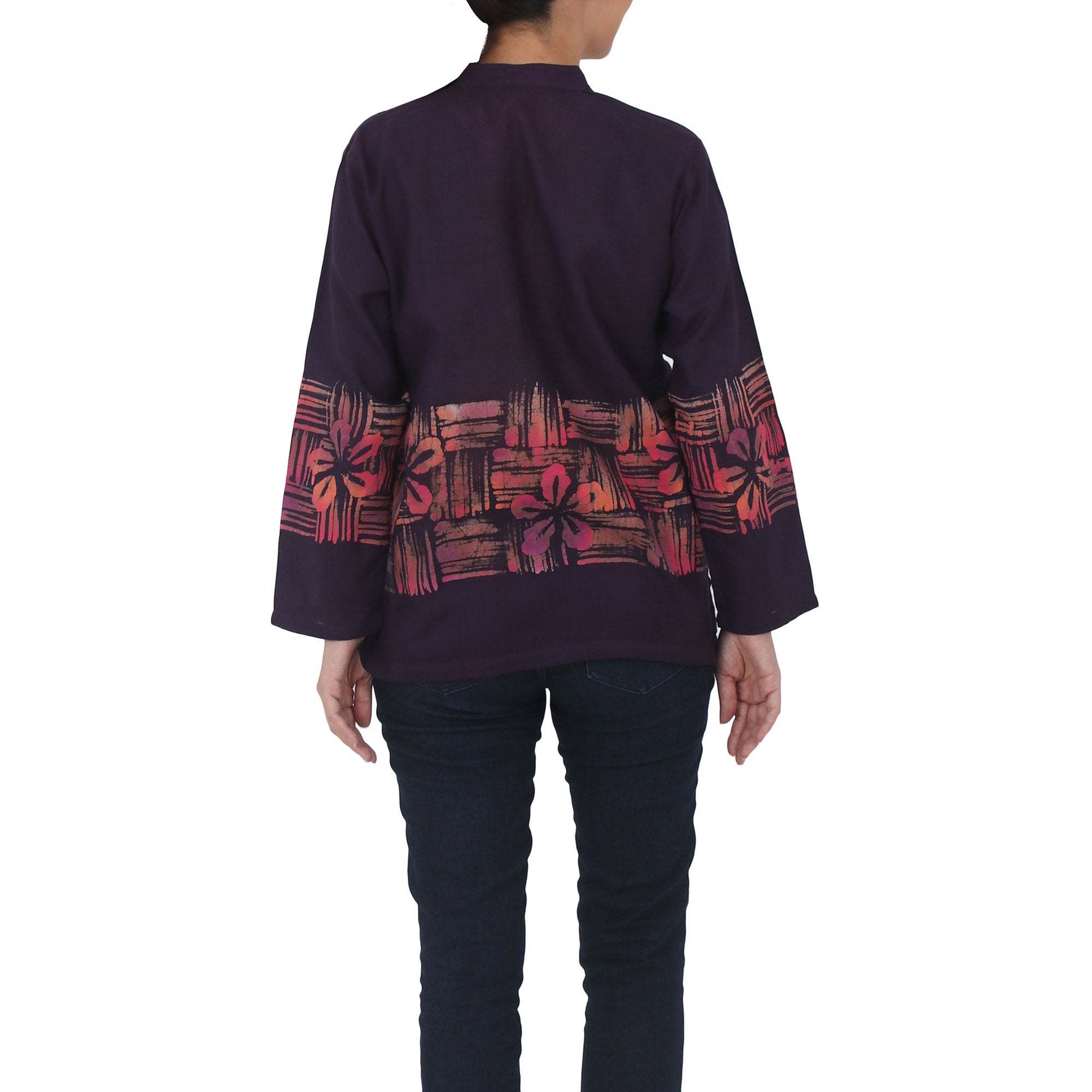 Premium Island Evenings Purple Cotton Batik Tunic - Handmade Elegance