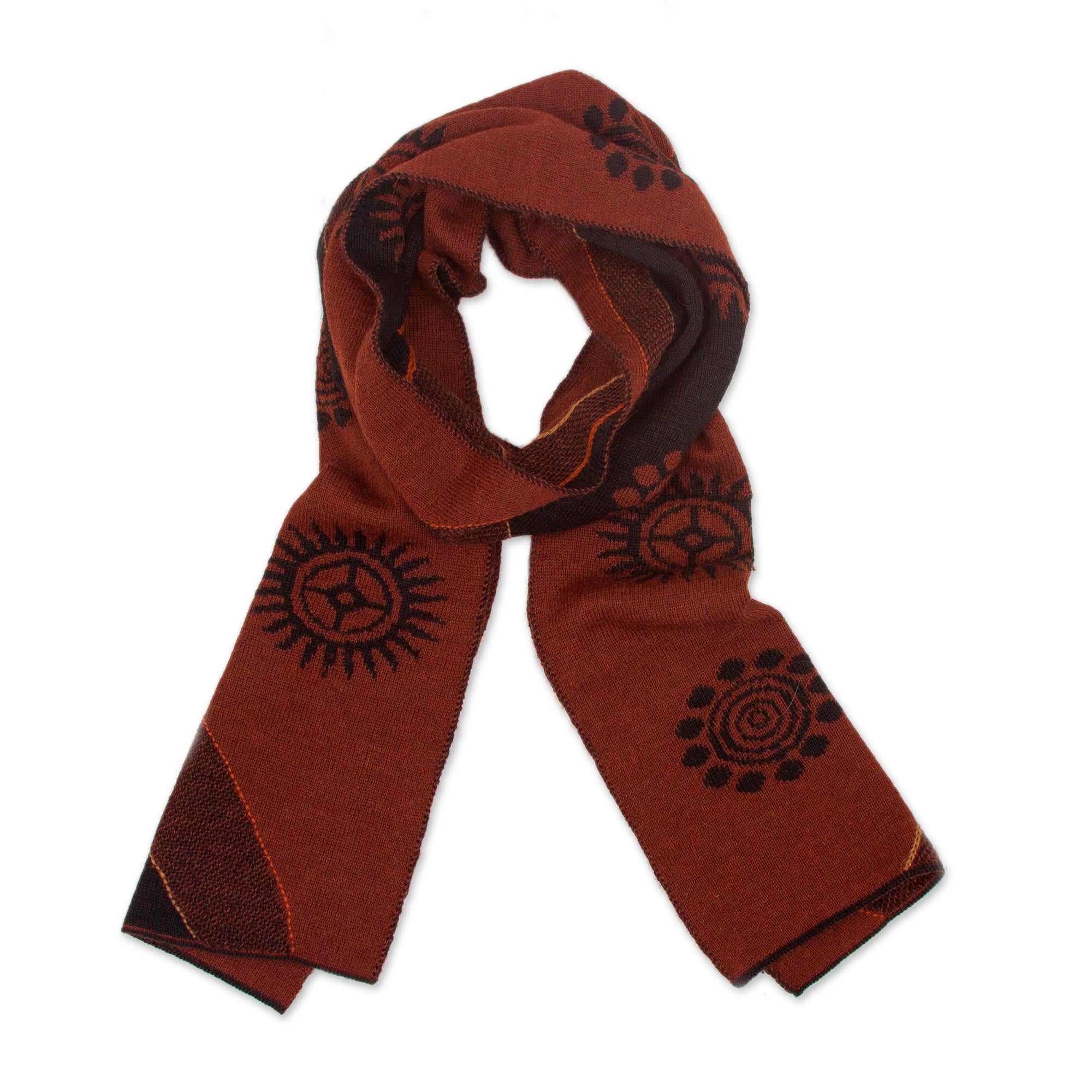 Premium Mahogany & Black Alpaca Blend Scarf – Inca Inspired Design