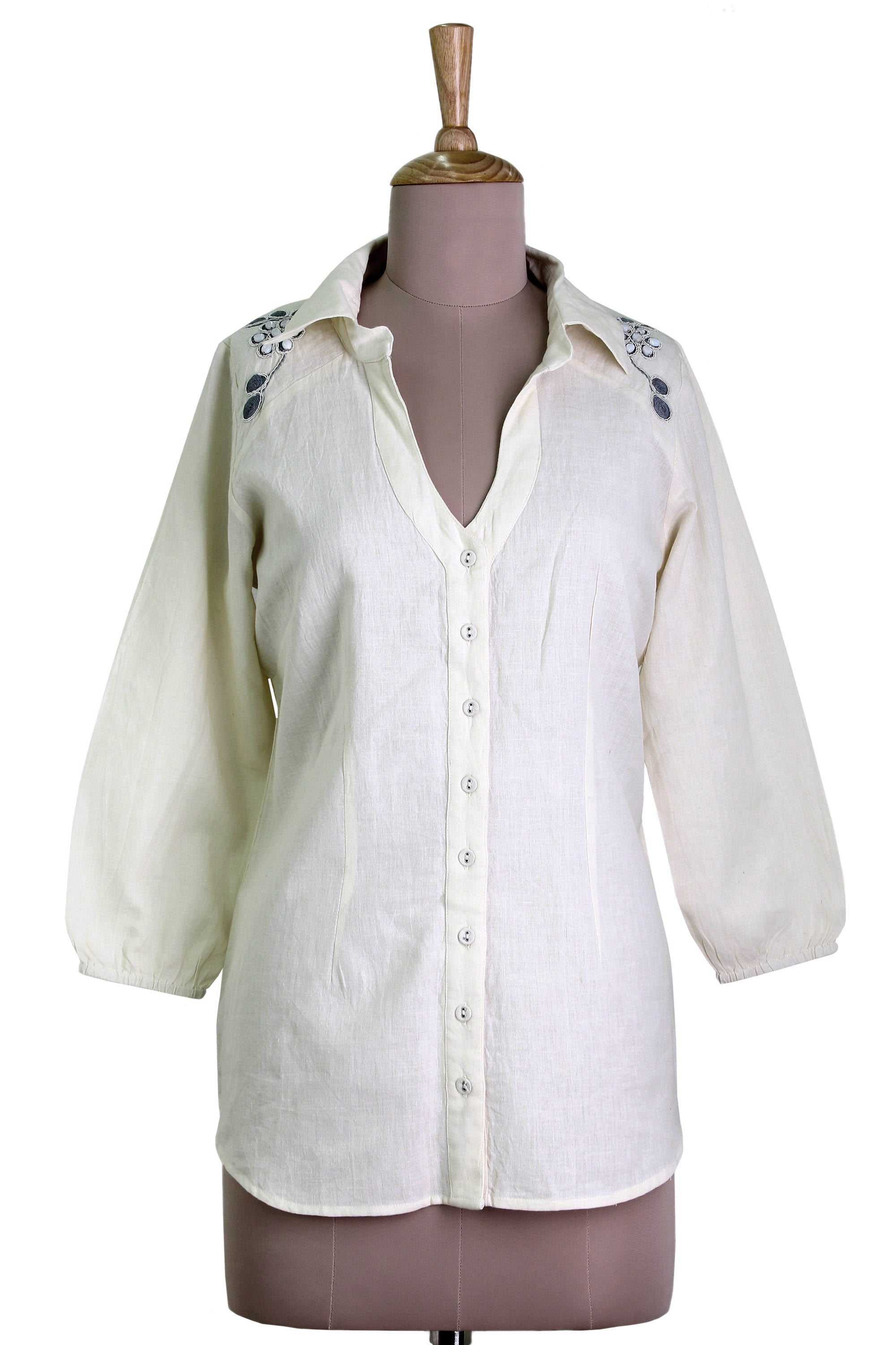 Premium Ivory Cotton Viscose Tunic with Beaded Embroidery | Modern Elegance