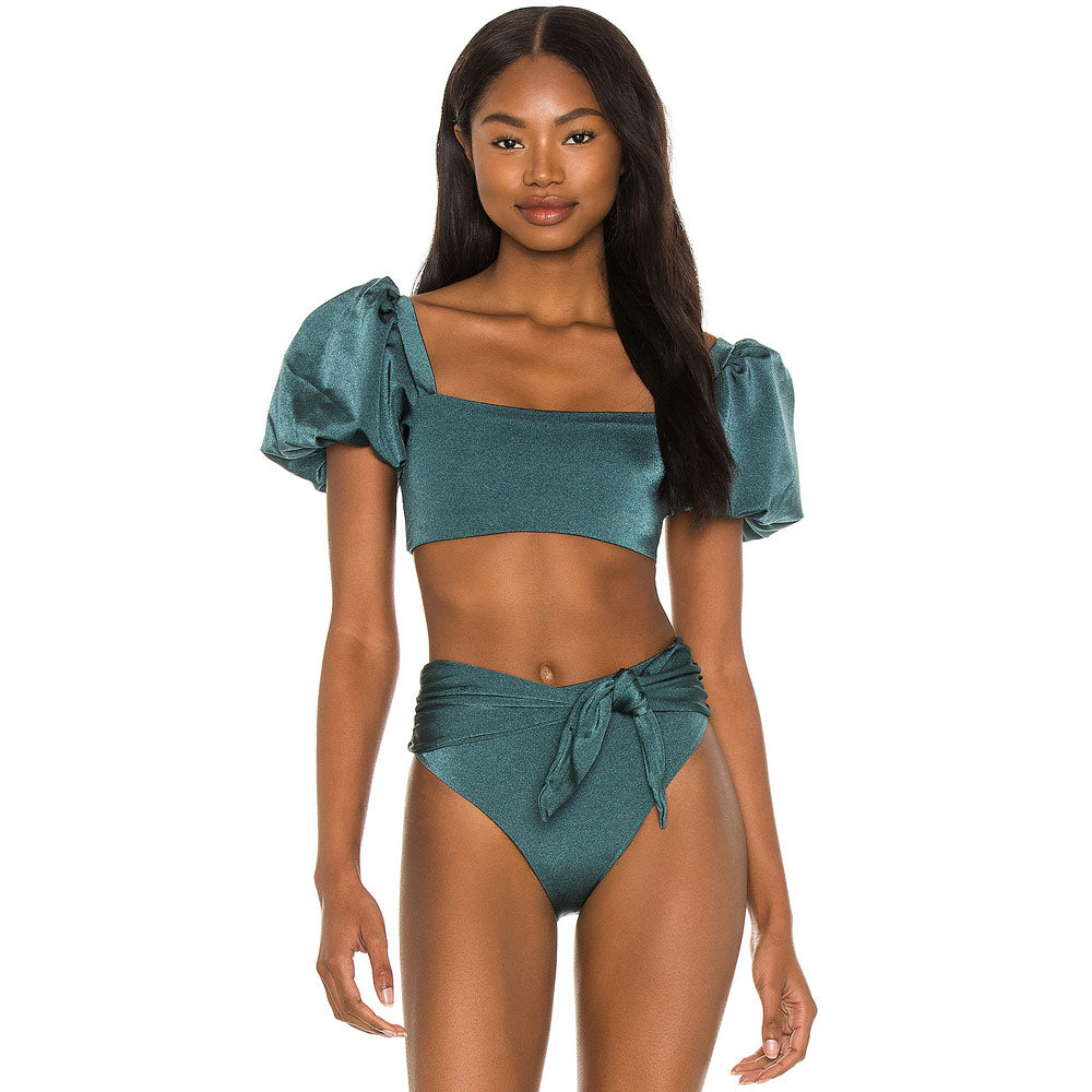 Ultimate High Waist Brazilian Bikini Set with Puff Sleeves & Square Neckline