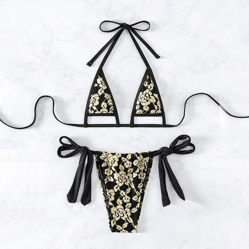 Premium Floral Lace Cutout Bikini Set - Retro Brazilian Two-Piece Swimsuit