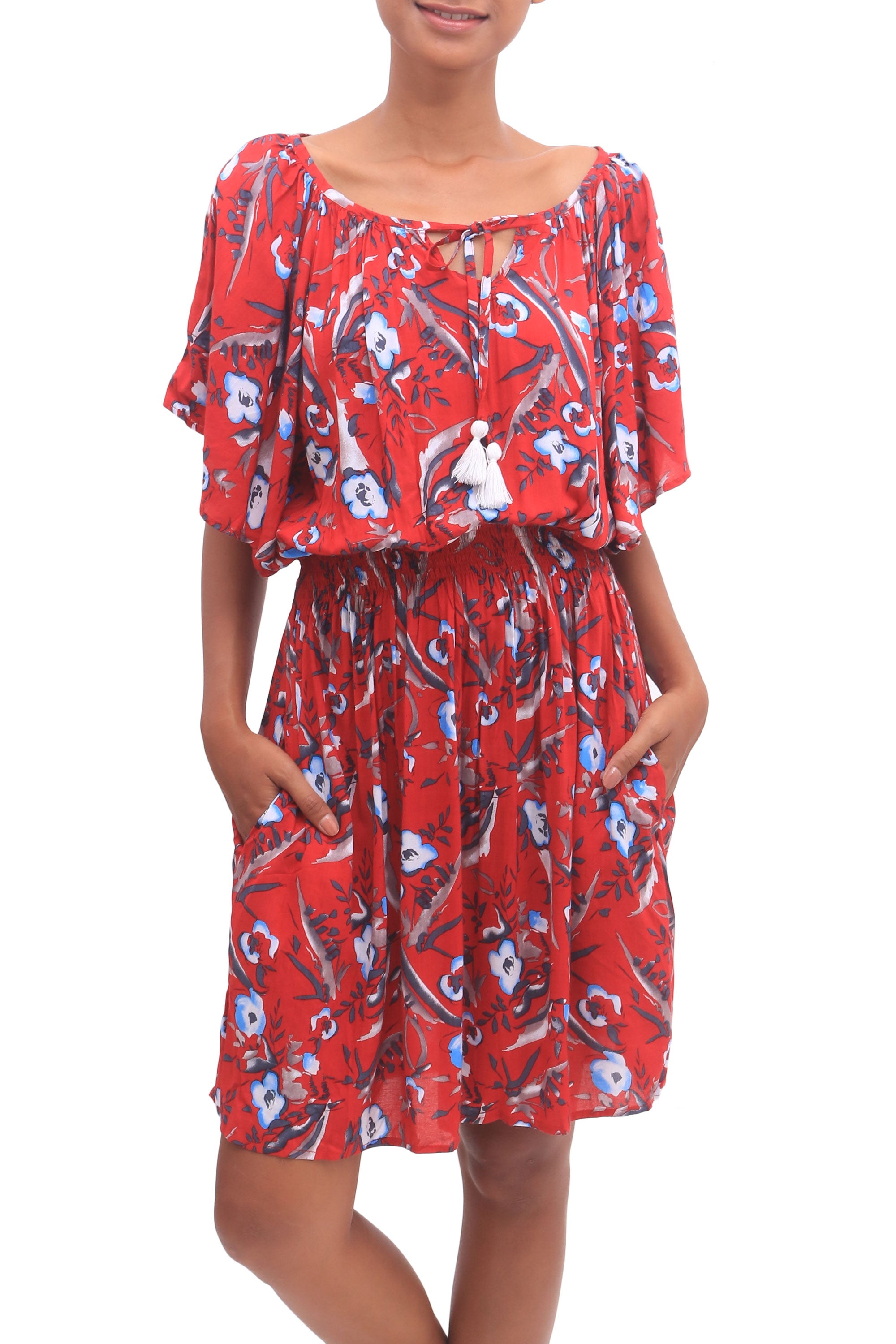 Premium Strawberry Floral Rayon Tunic Dress - Bali's Ultimate Summer Style