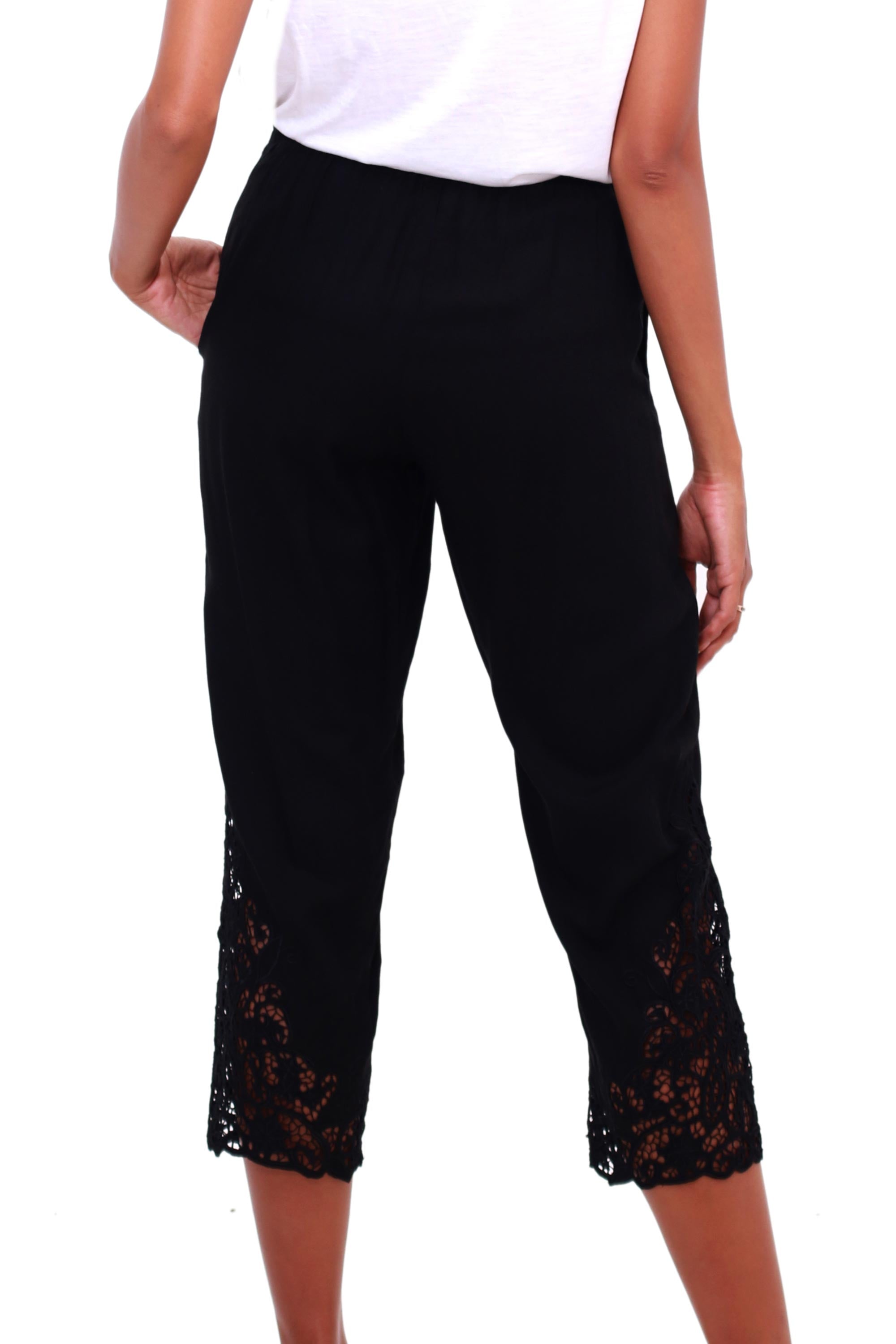 Premium Lotus Floral Embroidered Rayon Pants – Handcrafted in Bali