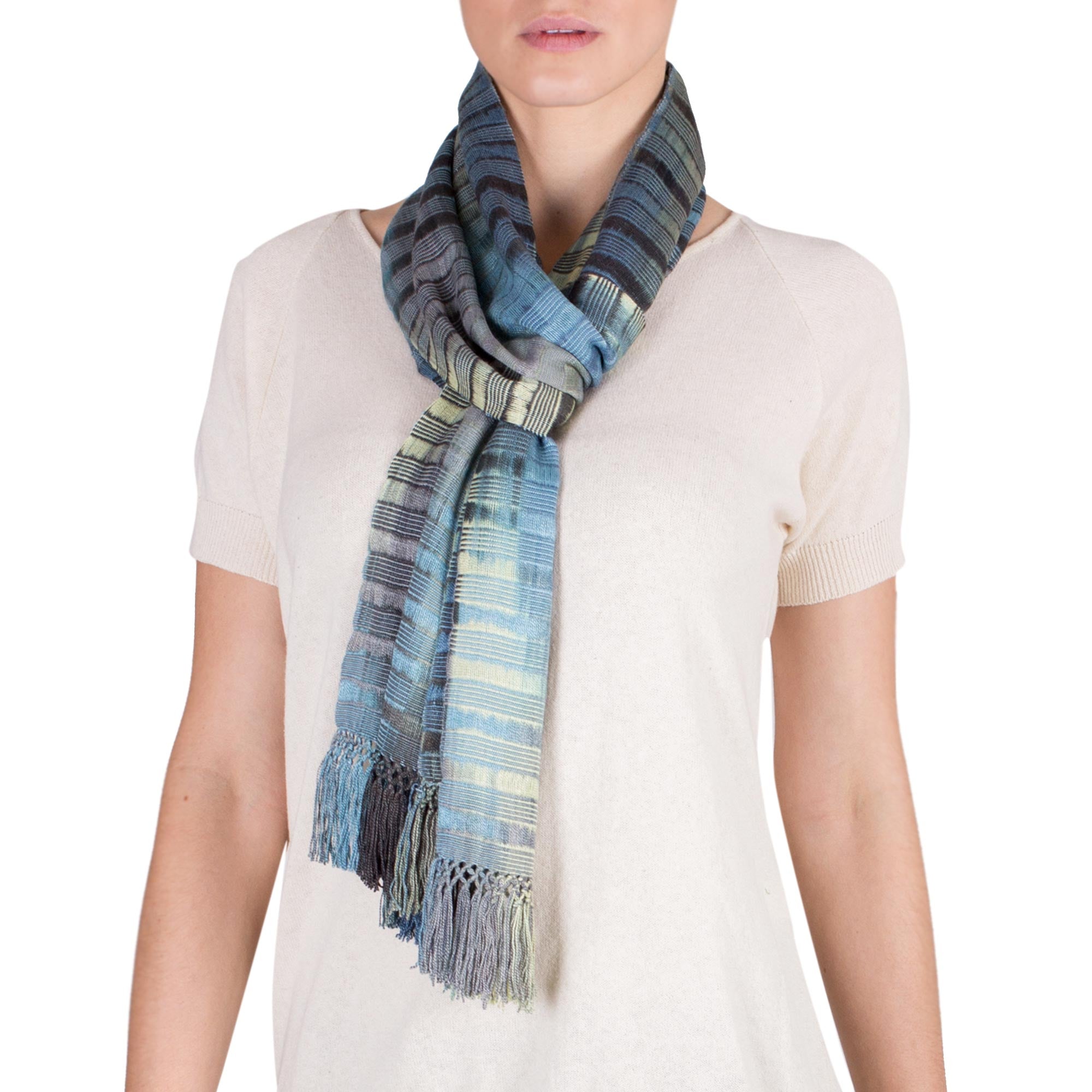 Premium Handwoven Rayon Chenille Scarf – Waves on the Lake Design