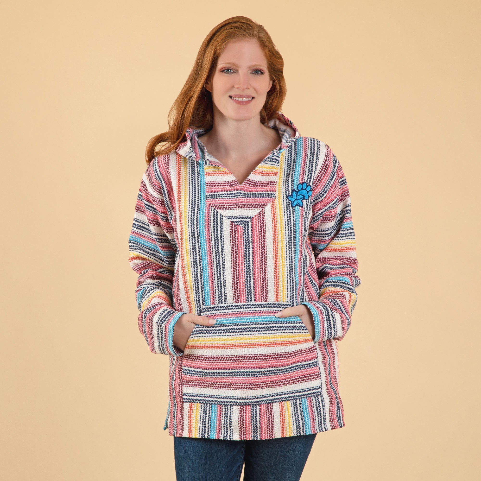 Premium Eco-Friendly Striped Baja Hoodie with Paw & Flower Design