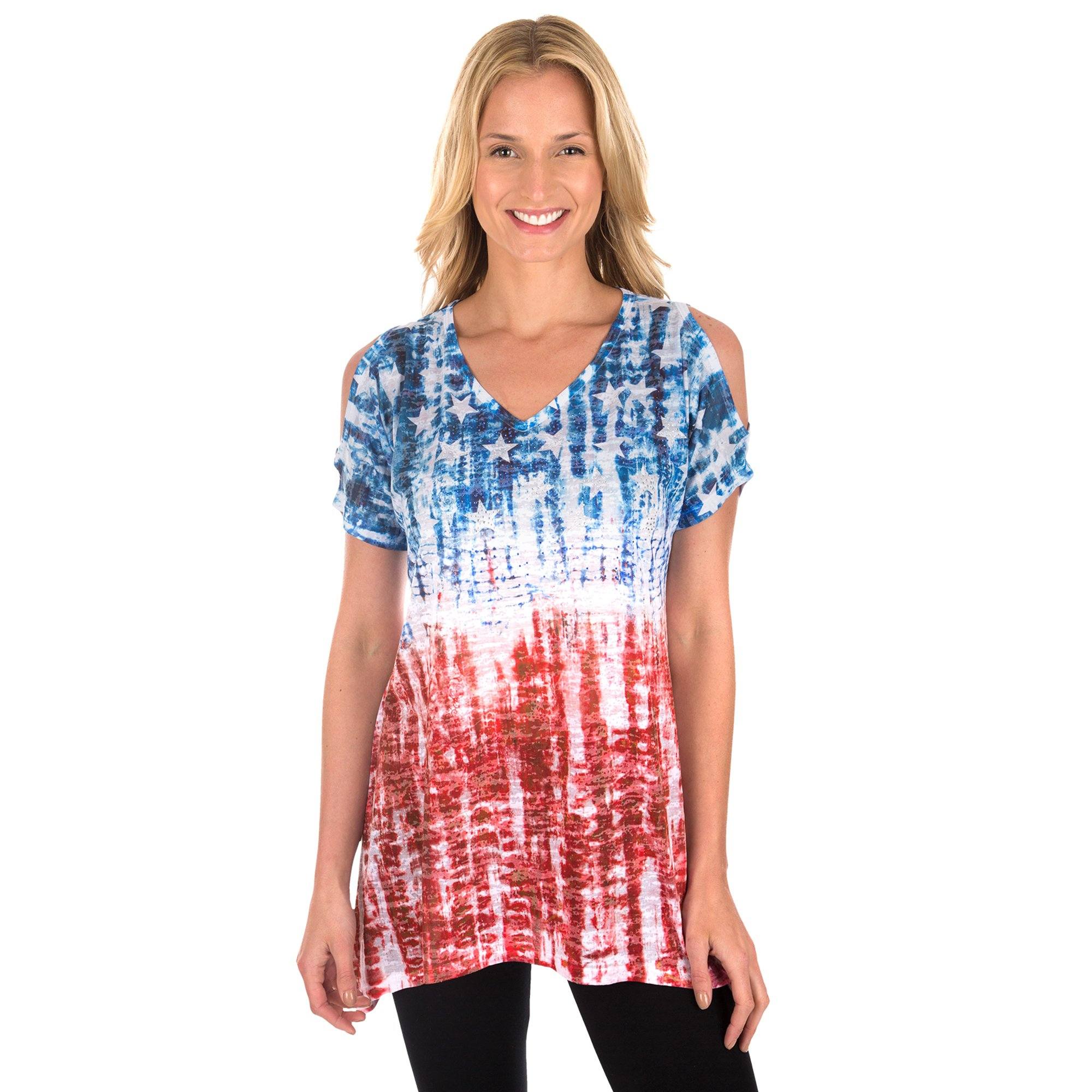 Premium Tie-Dye Americana Cold Shoulder Tunic - Ultimate Style & Comfort