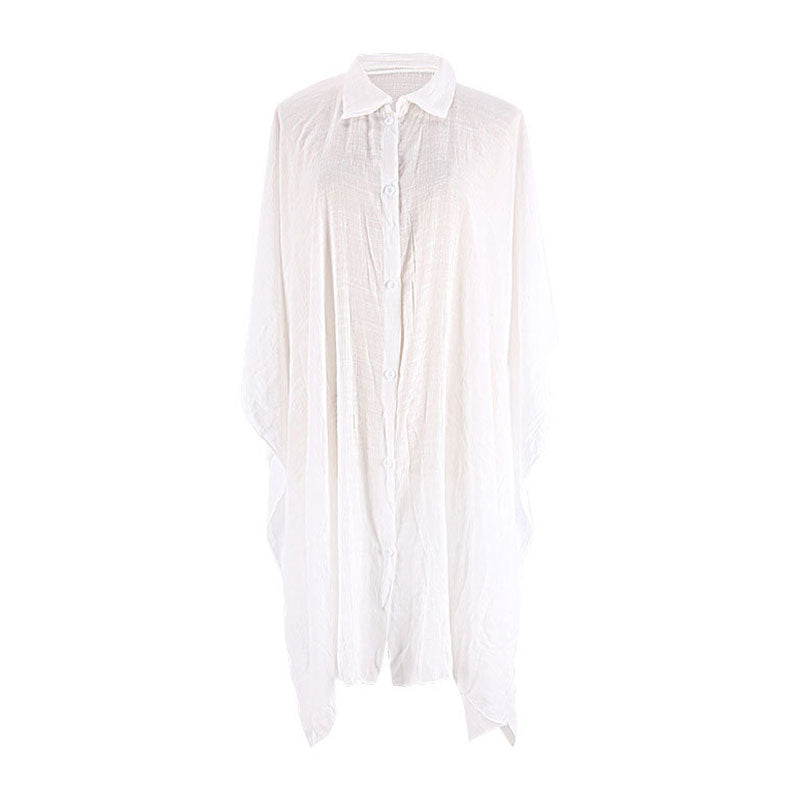 Premium Flowy Wide Sleeve Cotton Slub Beach Cover-Up Dress