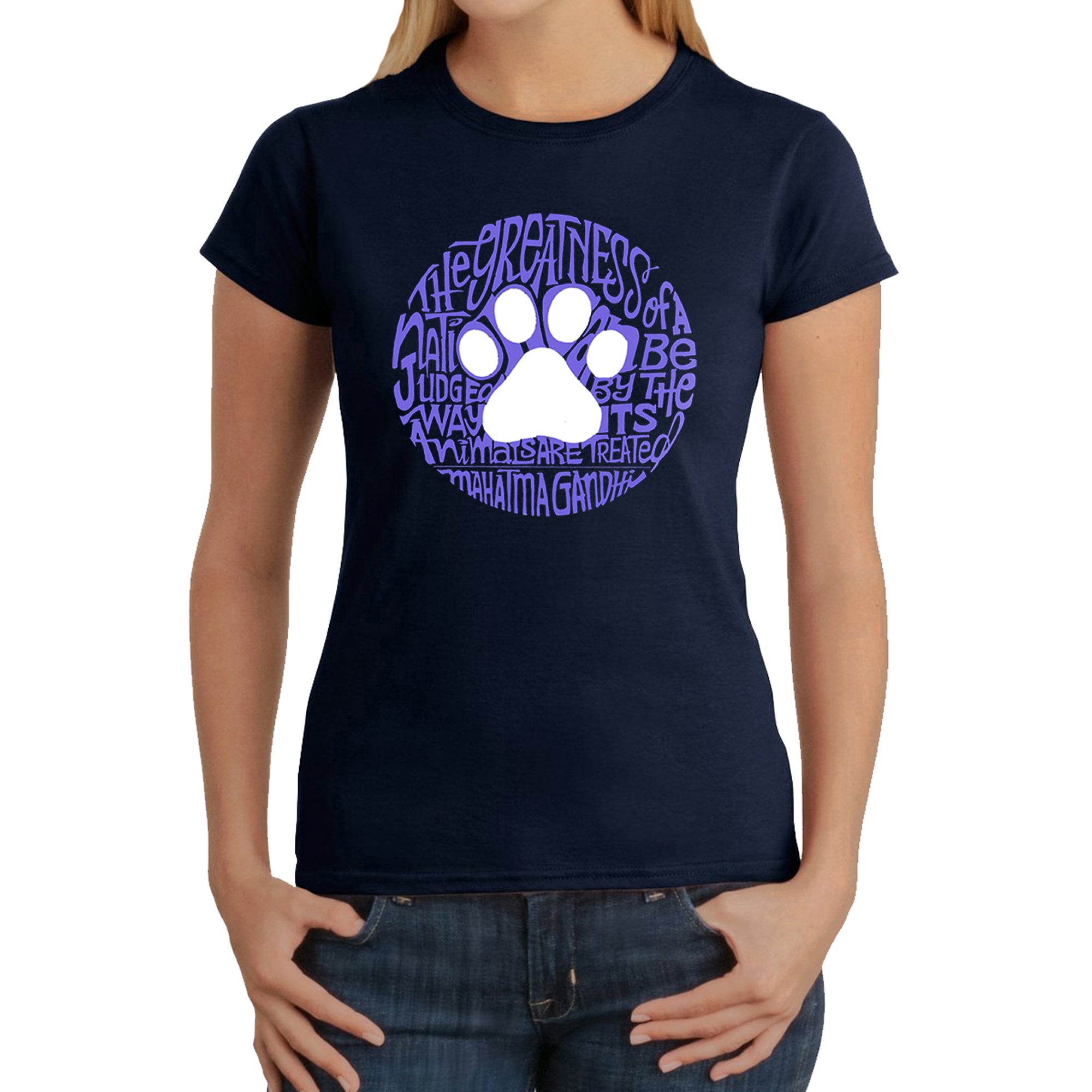 Premium Women's Quote T-Shirt: Gandhi's Animal Compassion Design