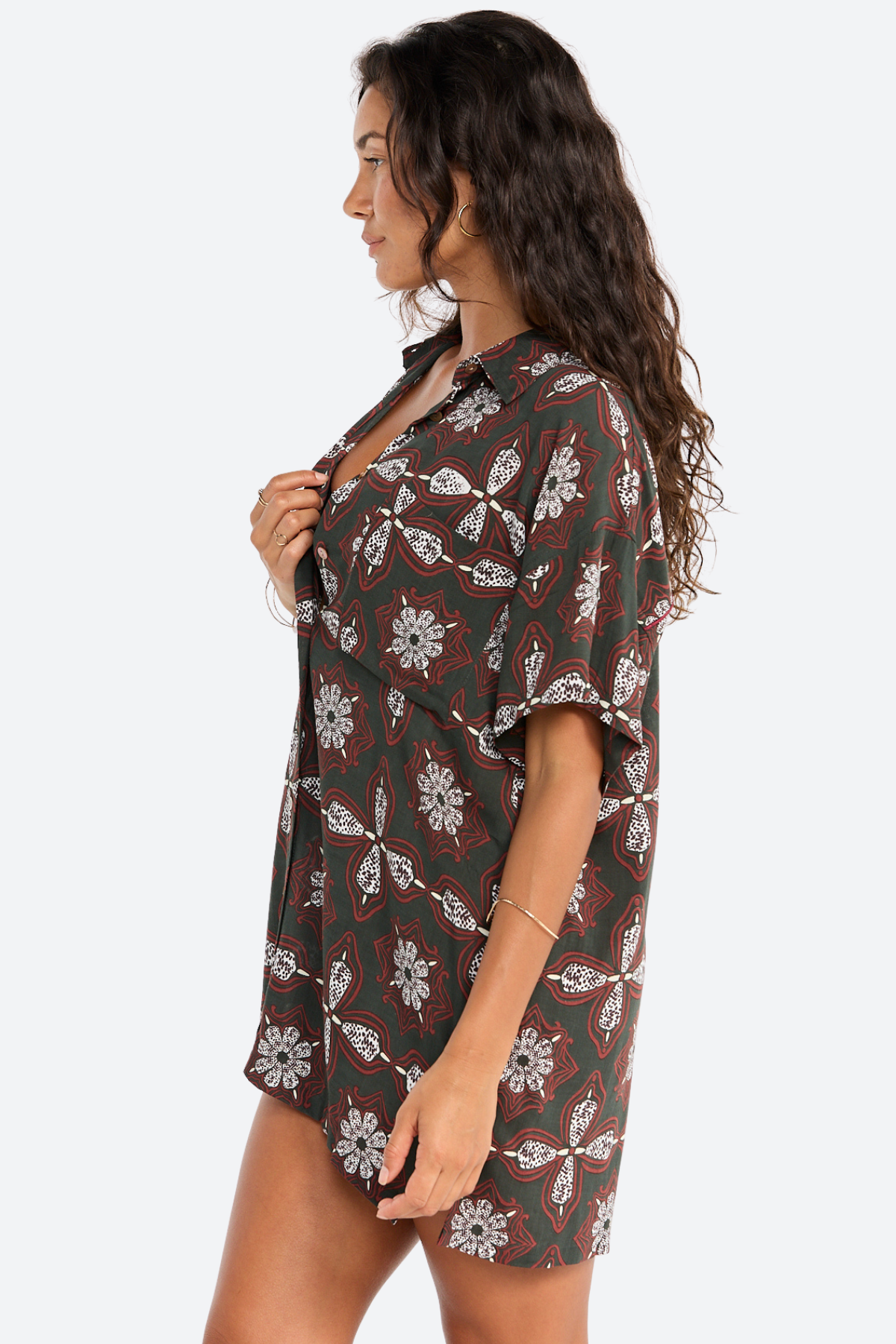 Premium Benoa Swim Aloha Shirt Dress - Kaleido Print