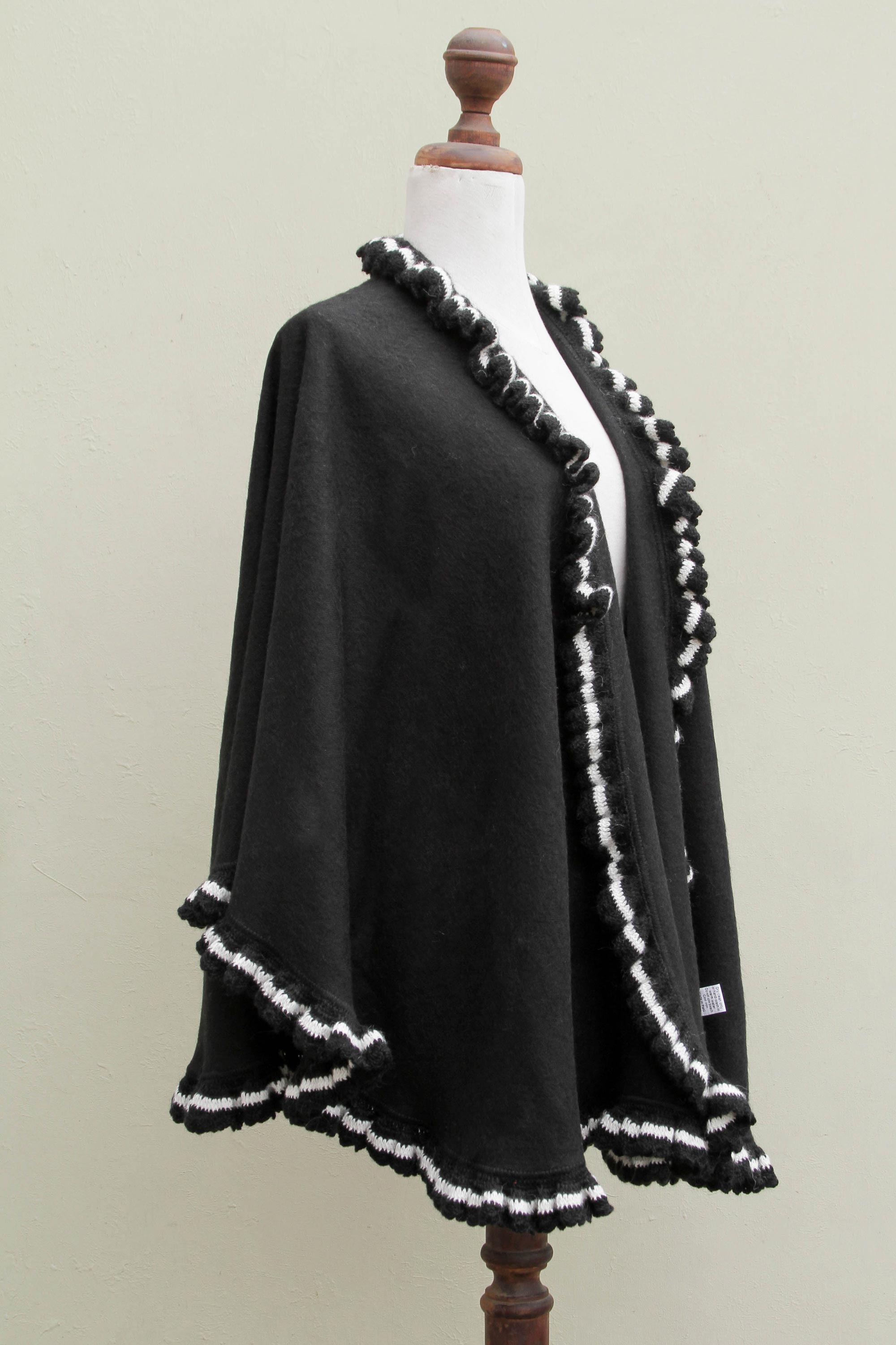 Premium Andean Snow Princess Black Alpaca Cape - Ultimate Luxury Wrap