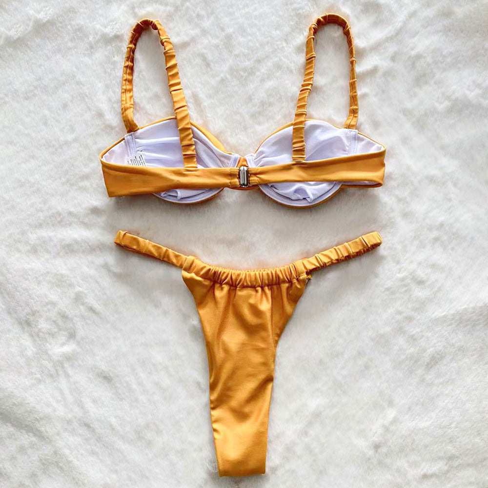 Premium High-Leg Ruched Balconette Bikini Set - Summer Gold Edition