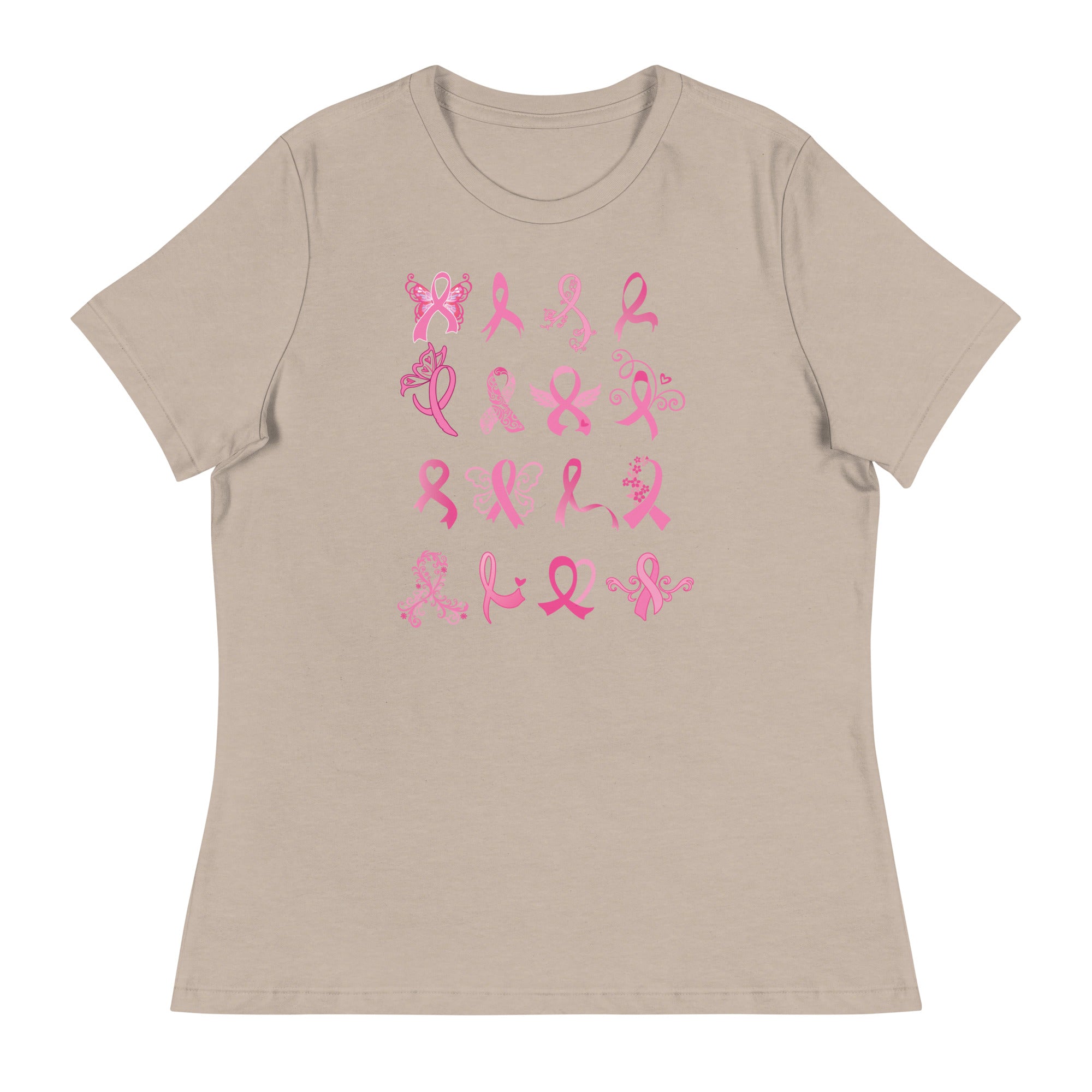 Premium Rows of Ribbons Women's Relaxed T-Shirt - Ultimate Comfort for Breast Cancer Awareness