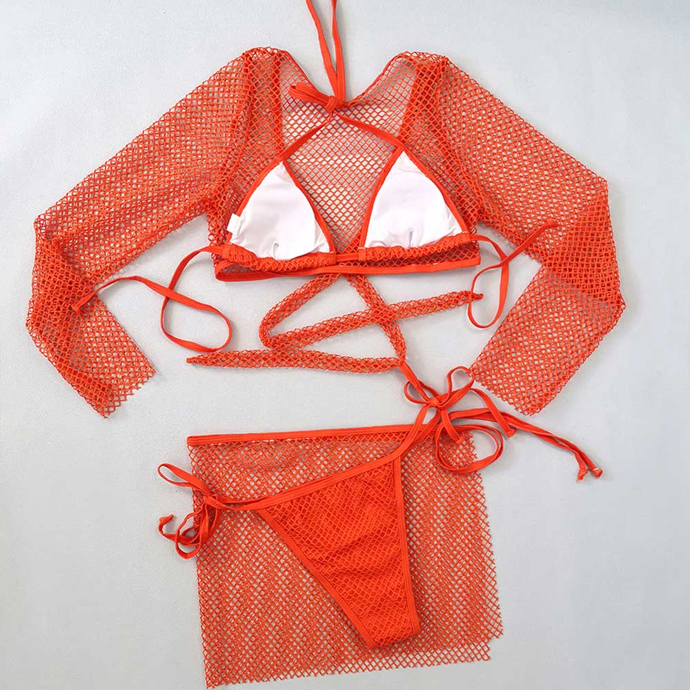 Ultimate Tropical Fishnet Bikini Set with Sarong Cover-Up