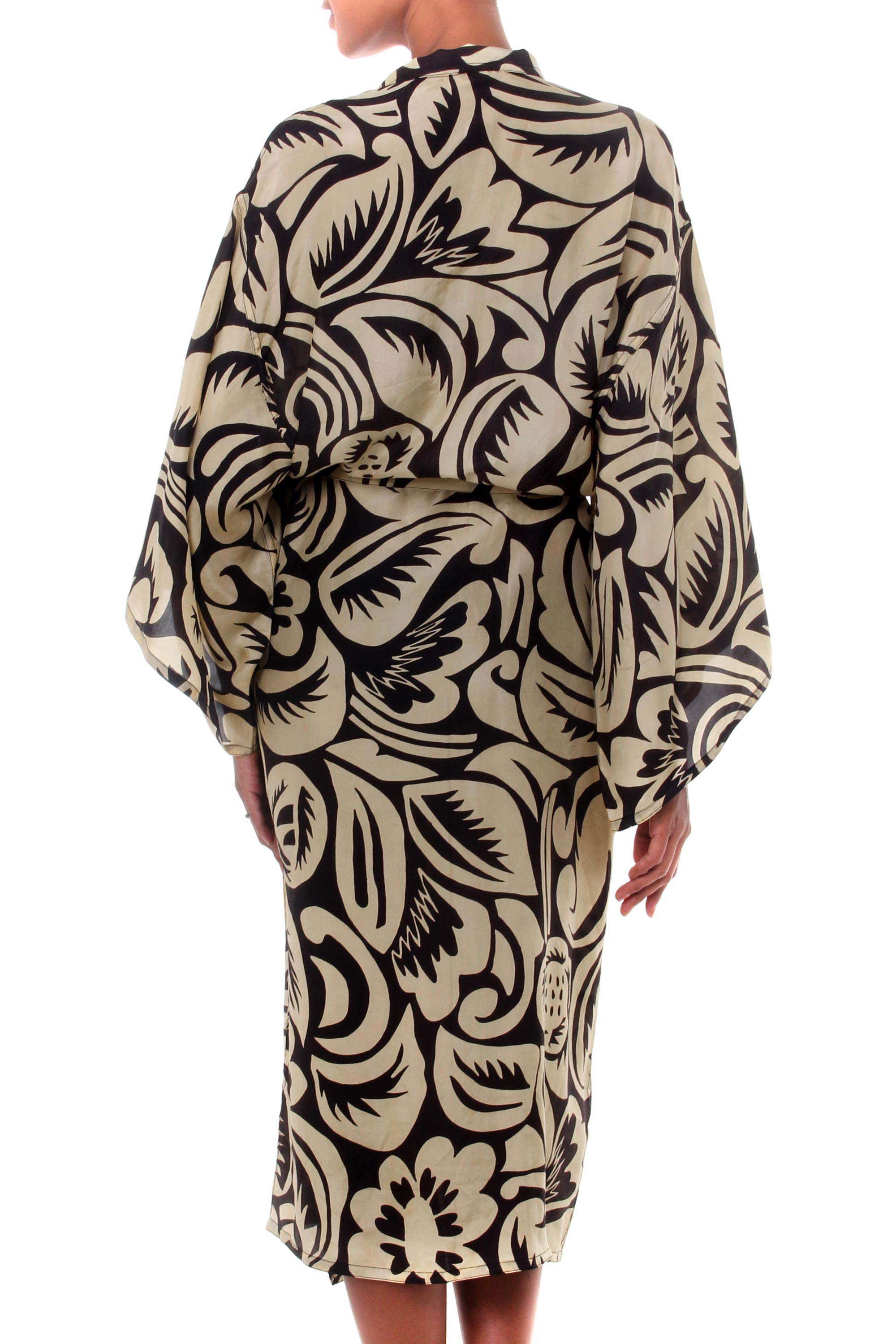 Premium Black Hibiscus Silk Robe - Ultimate Tropical Elegance