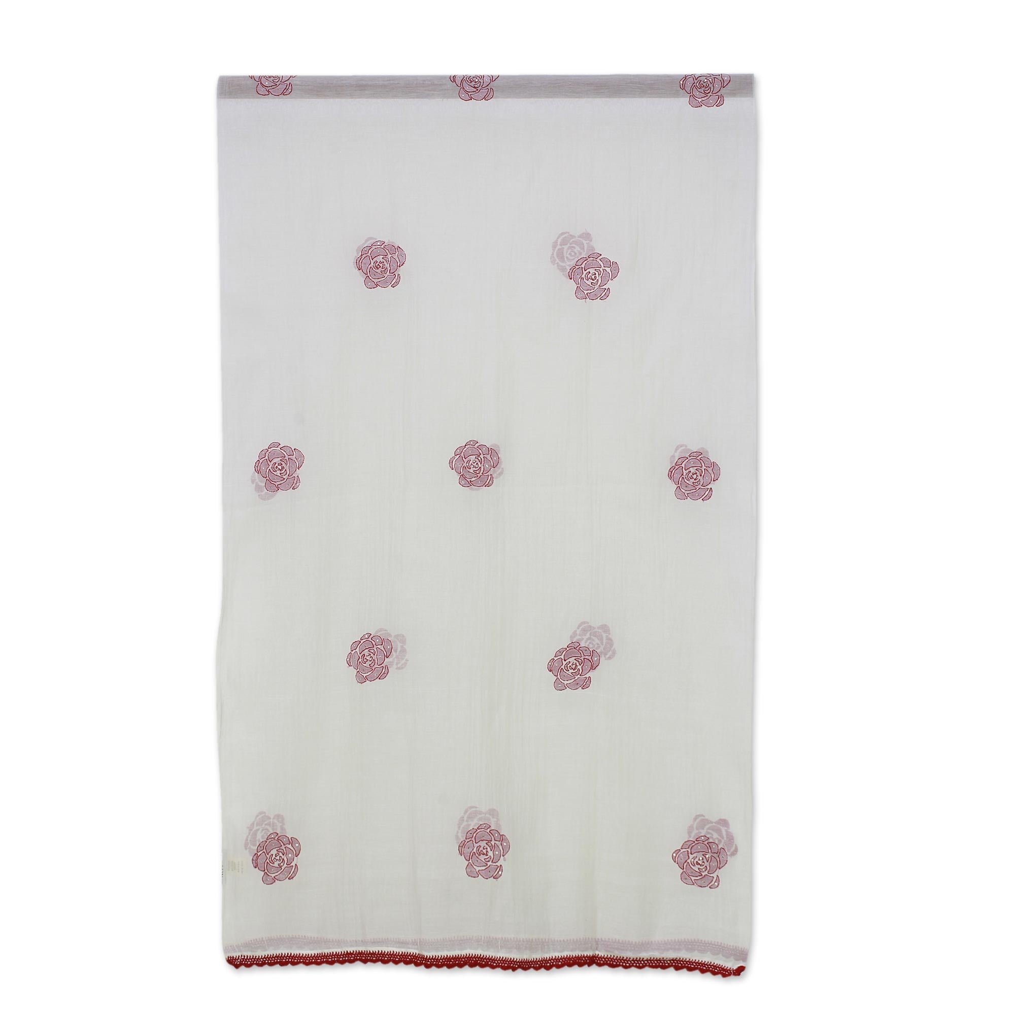 Premium Chikan Roses Silk & Cotton Shawl - Champagne & Claret Elegance